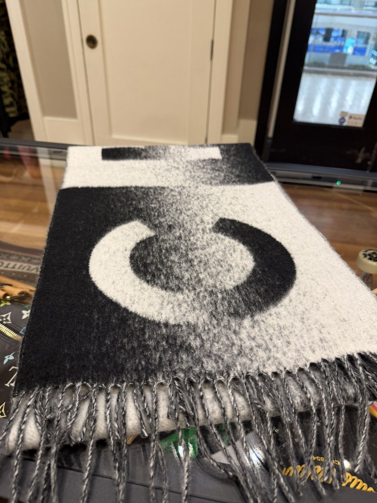 Chanel Chanel 100% Cashmere Spell Out Scarf - Black/White Size ONE SIZE - 1 Thumbnail