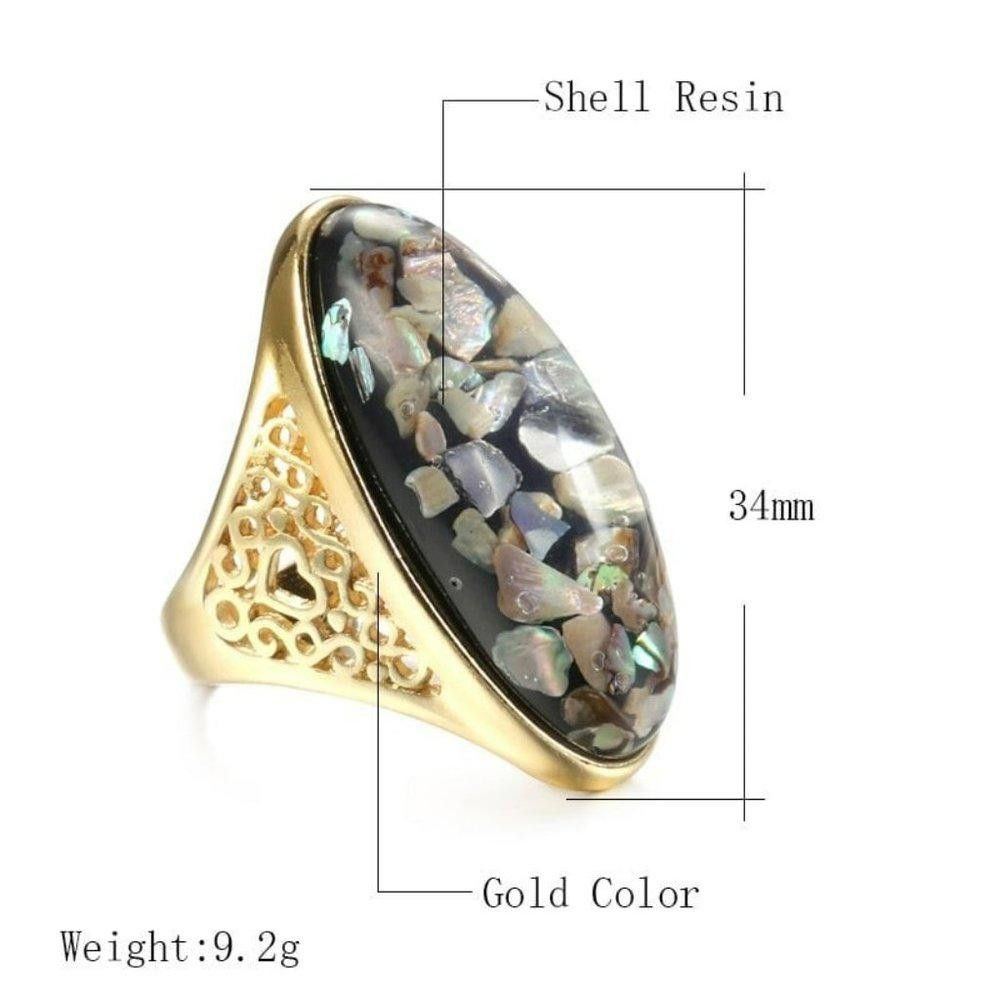 Designer Artificial Coral Big Oval Bohemian Gold Ring - Size 7 Size ONE SIZE - 7 Thumbnail