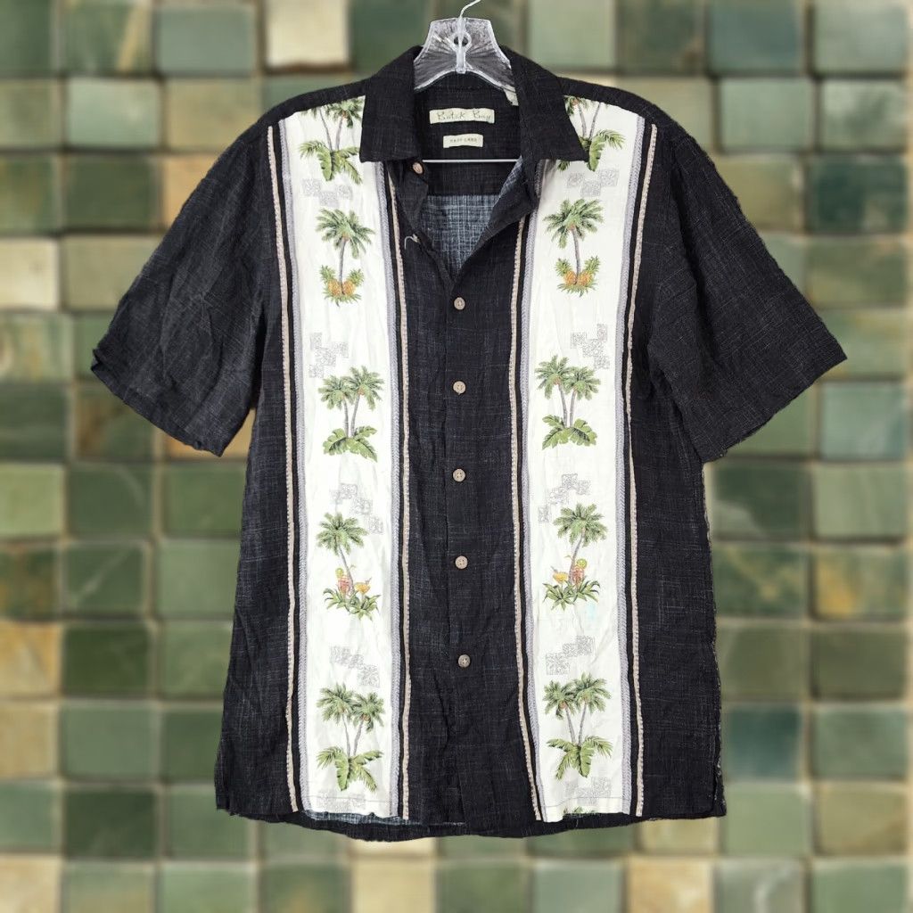 Vintage Mens Batik Bay Black Palm Tree Short Sleeve Hawaiian Button Up Shirt Size S Size US 29 - 1 Thumbnail