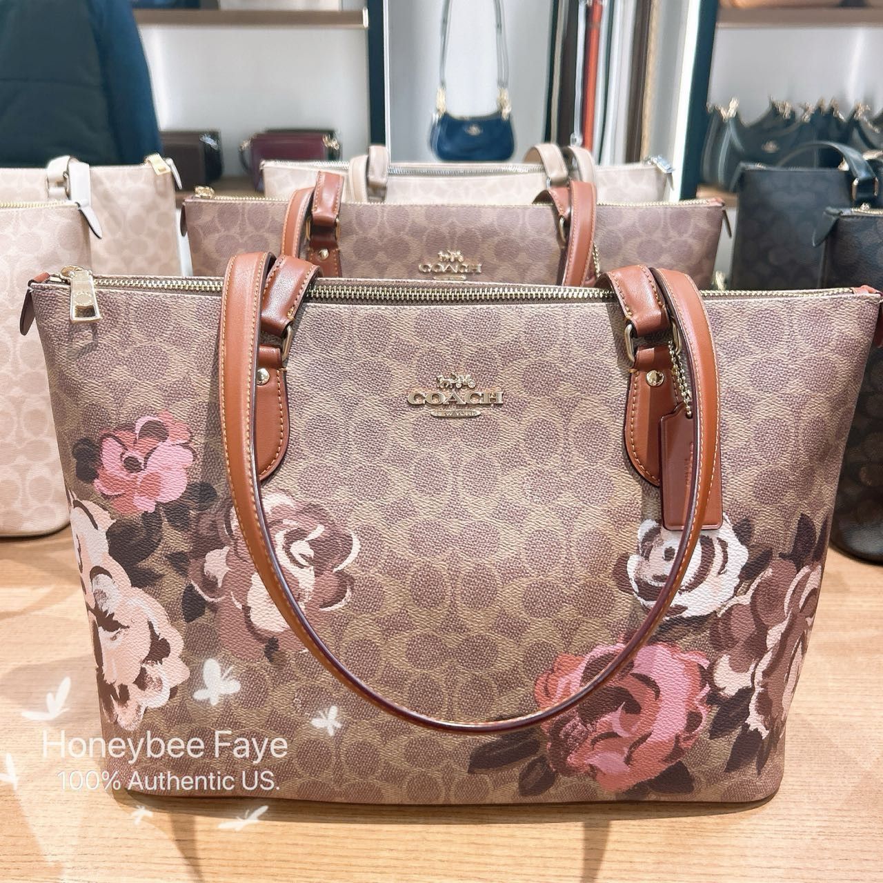 Gallery Tote Bag In Signature Canvas With Rose Print CZ180