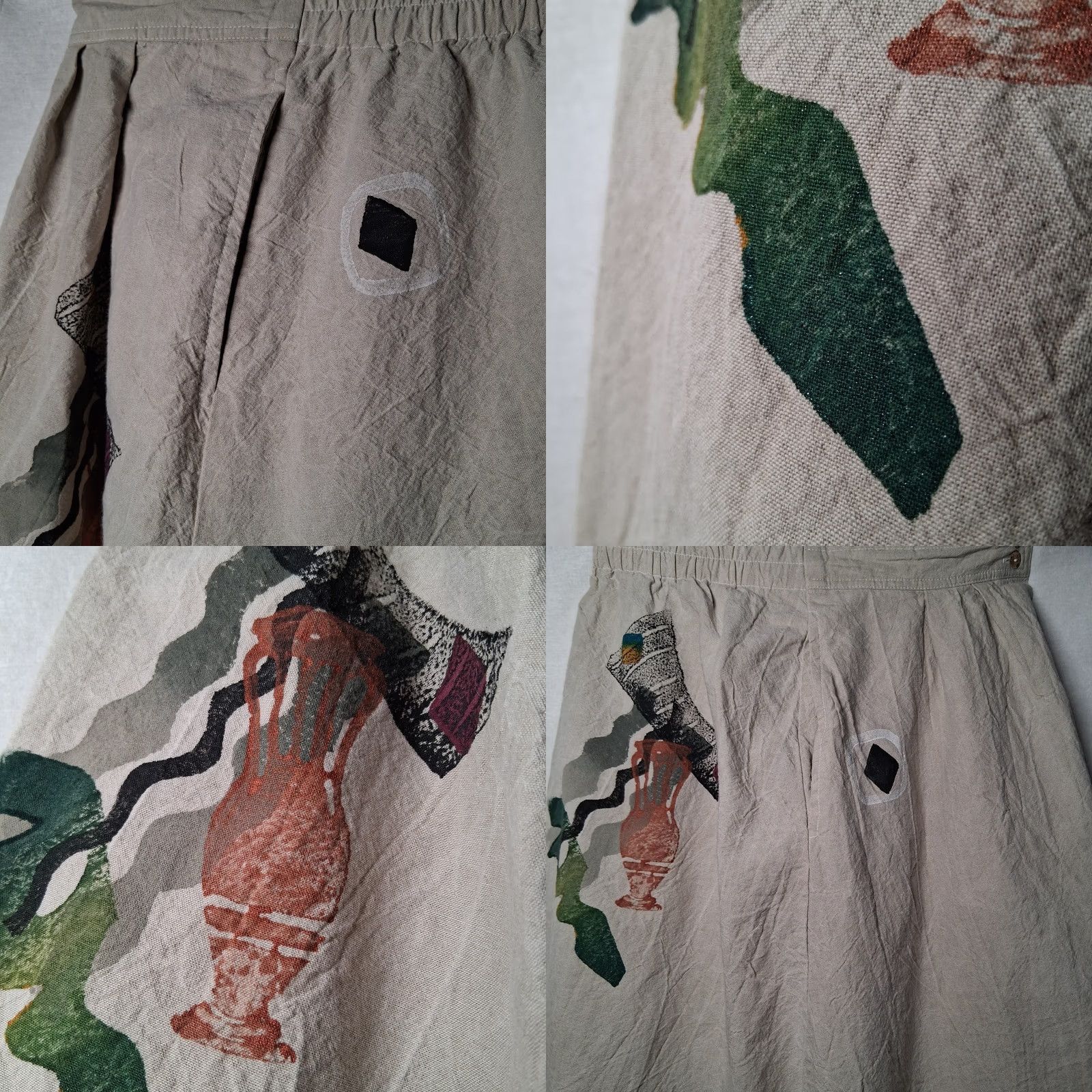 Vintage Play Alegre Skirt S Natural Hand Painted Wearable Art To Wear Lagenlook Artsy Size 28" / US 6 / IT 42 - 8 Thumbnail