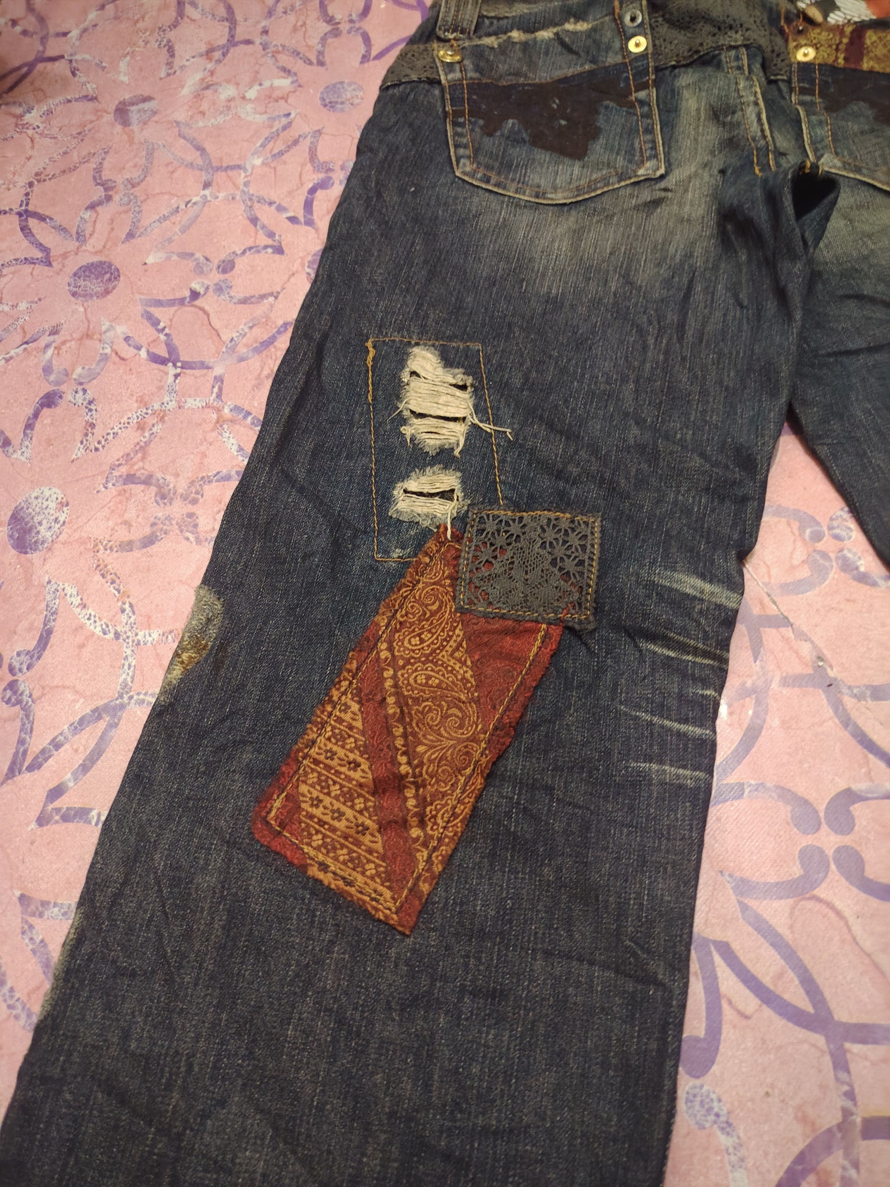 14th Addiction Japanese A6 Jeans Bandana Patchwork design Distressed jeans Size US 30 / EU 46 - 16 Thumbnail
