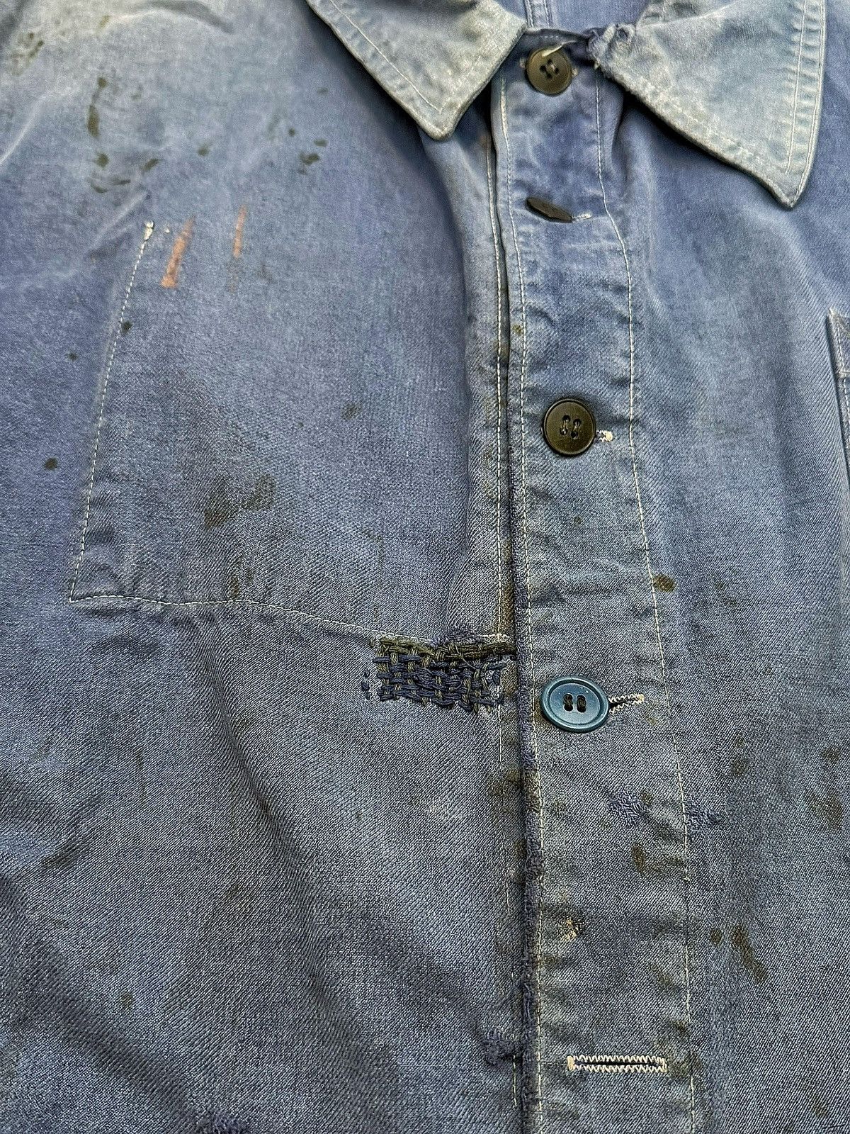 Vintage GRAIL 1930’s Boro Repaired Indigo French Workwear Chore Coat Size US XL / EU 56 / 4 - 3 Thumbnail