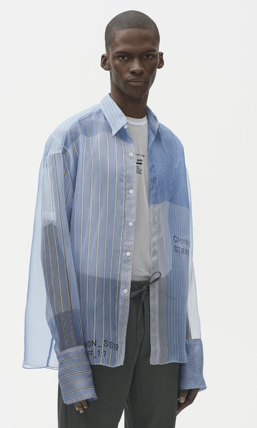 CMMN SWDN CMMN SWDN - Blue Cecil Strike Off Striped Button Up Shirt Size US XL / EU 56 / 4 - 2 Thumbnail