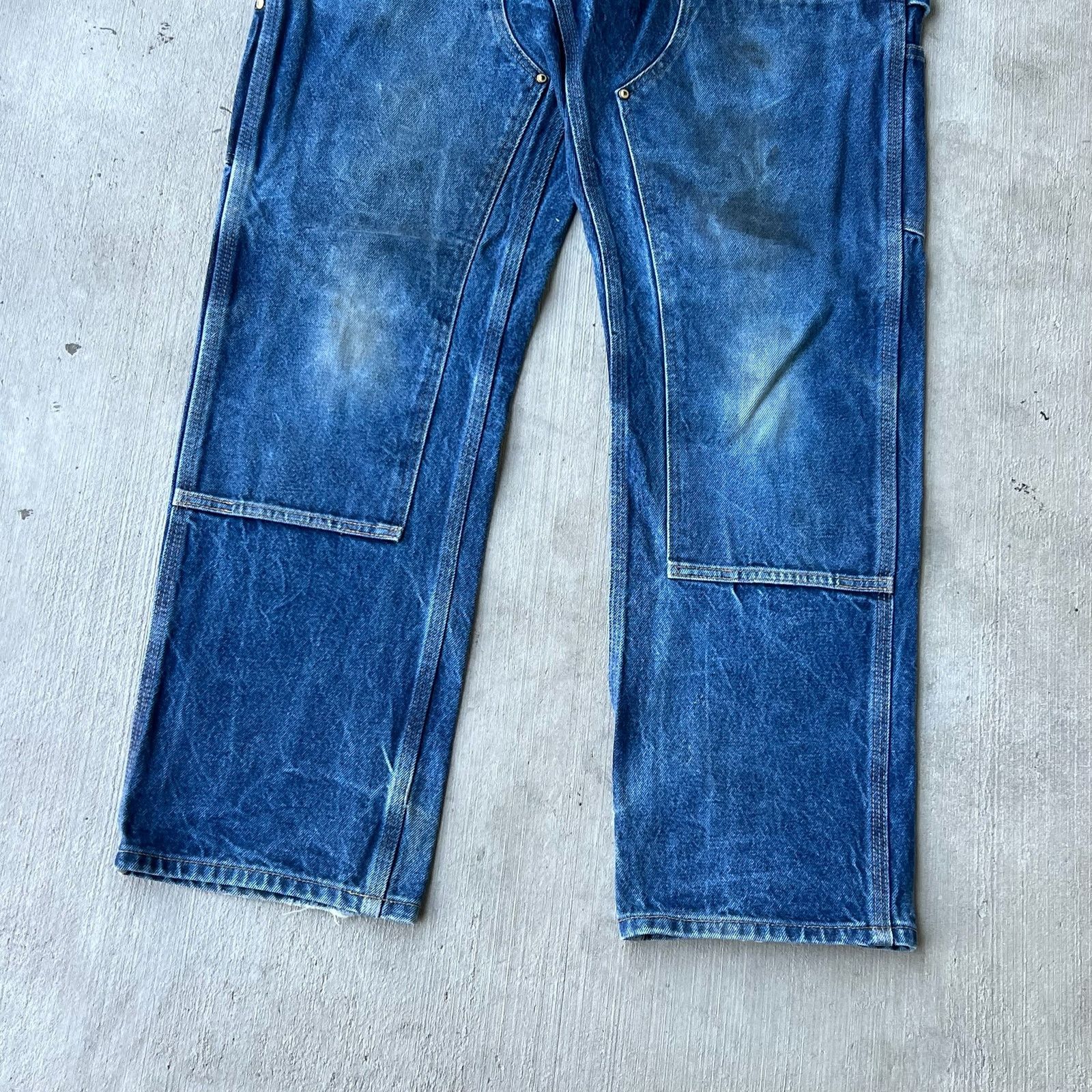 Carhartt × Vintage Carhartt faded denim blue jean double knee work wear pants Size US 33 - 3 Thumbnail