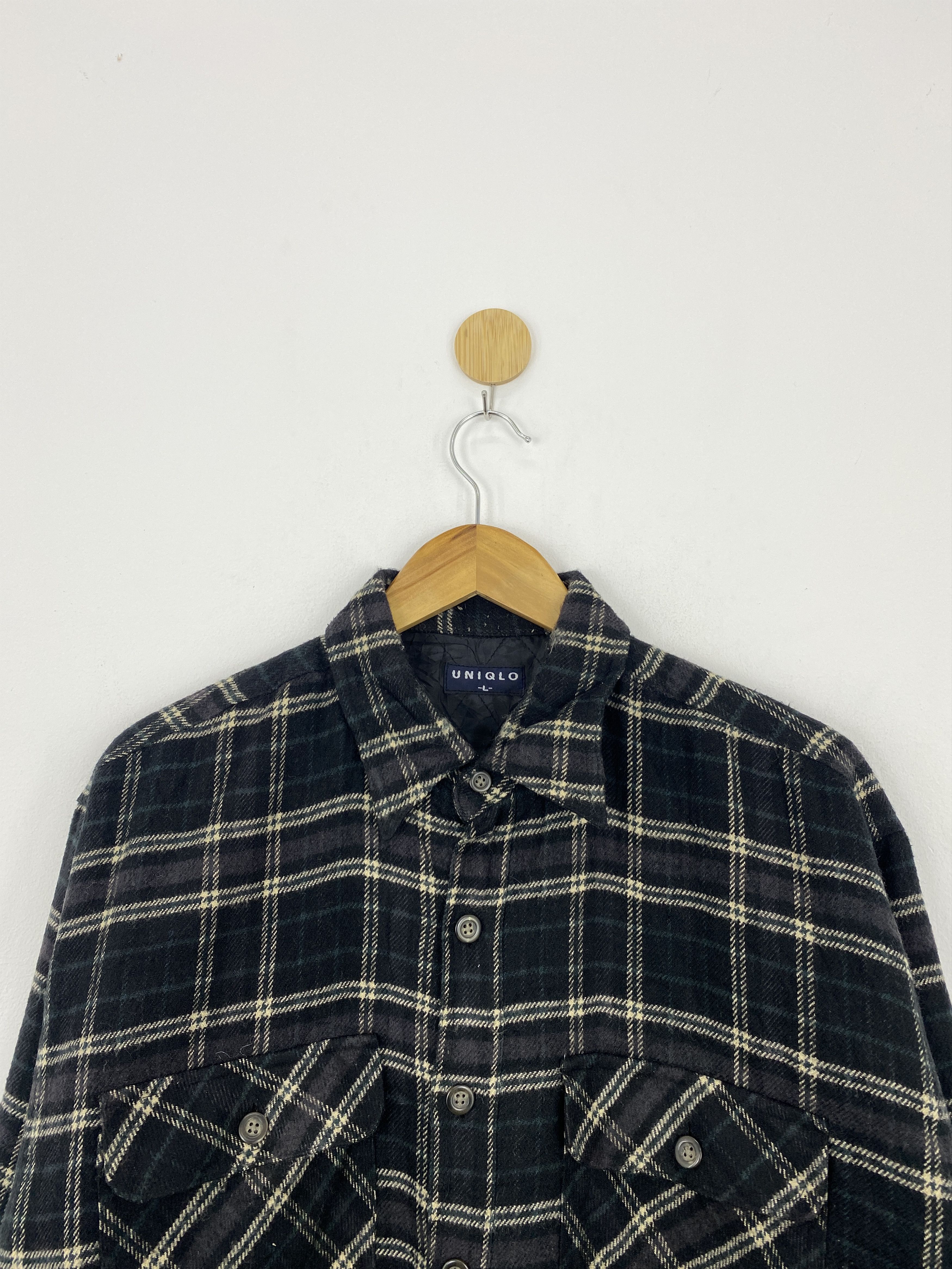 Uniqlo × Vintage Vintage 90s Uniqlo Shadow Plaid Wool Flannel Shirt J1844 Size US L / EU 52-54 / 3 - 2 Thumbnail