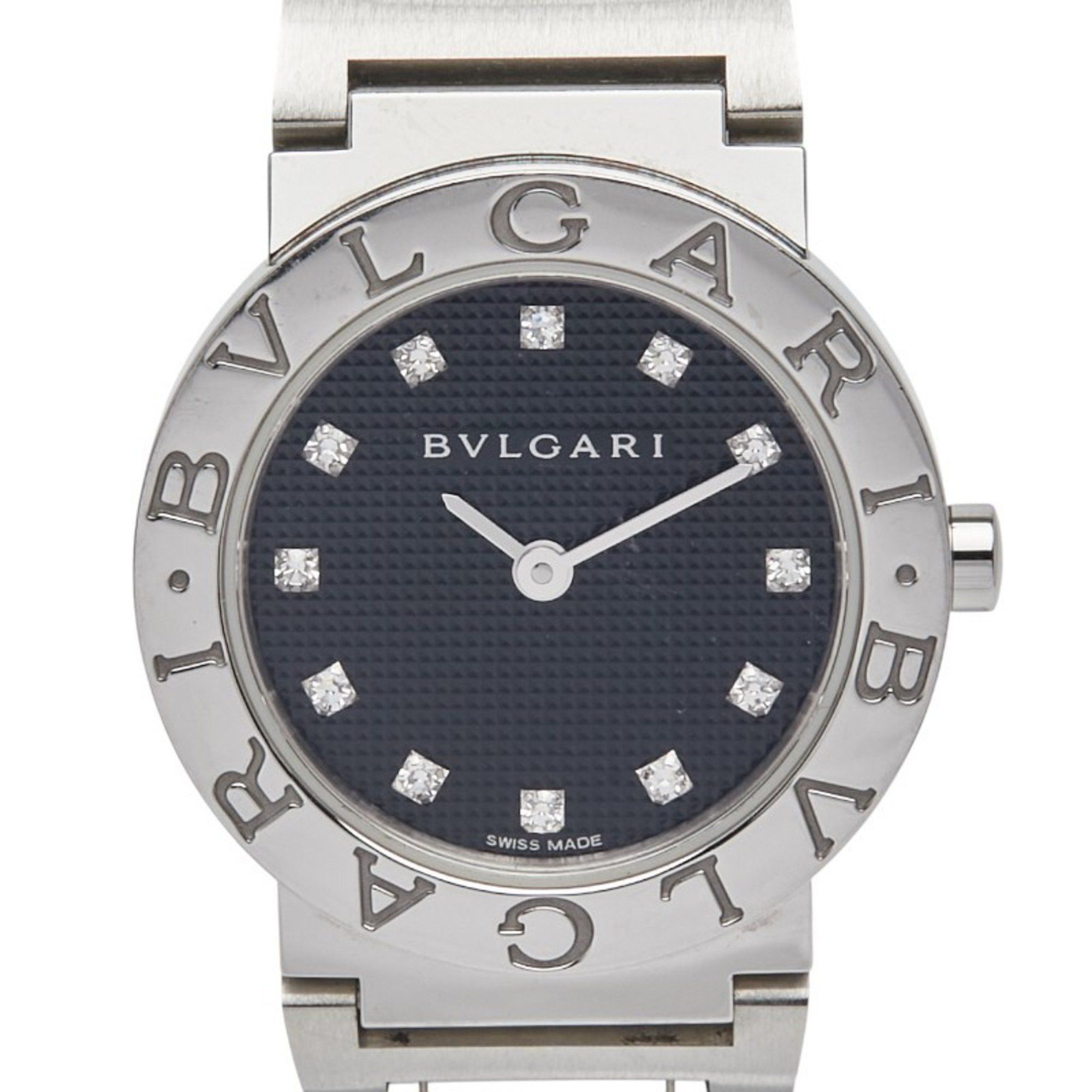 BVLGARI 12P Diamond Watch BBL26S Quartz Black Dial Stainless Steel Women's