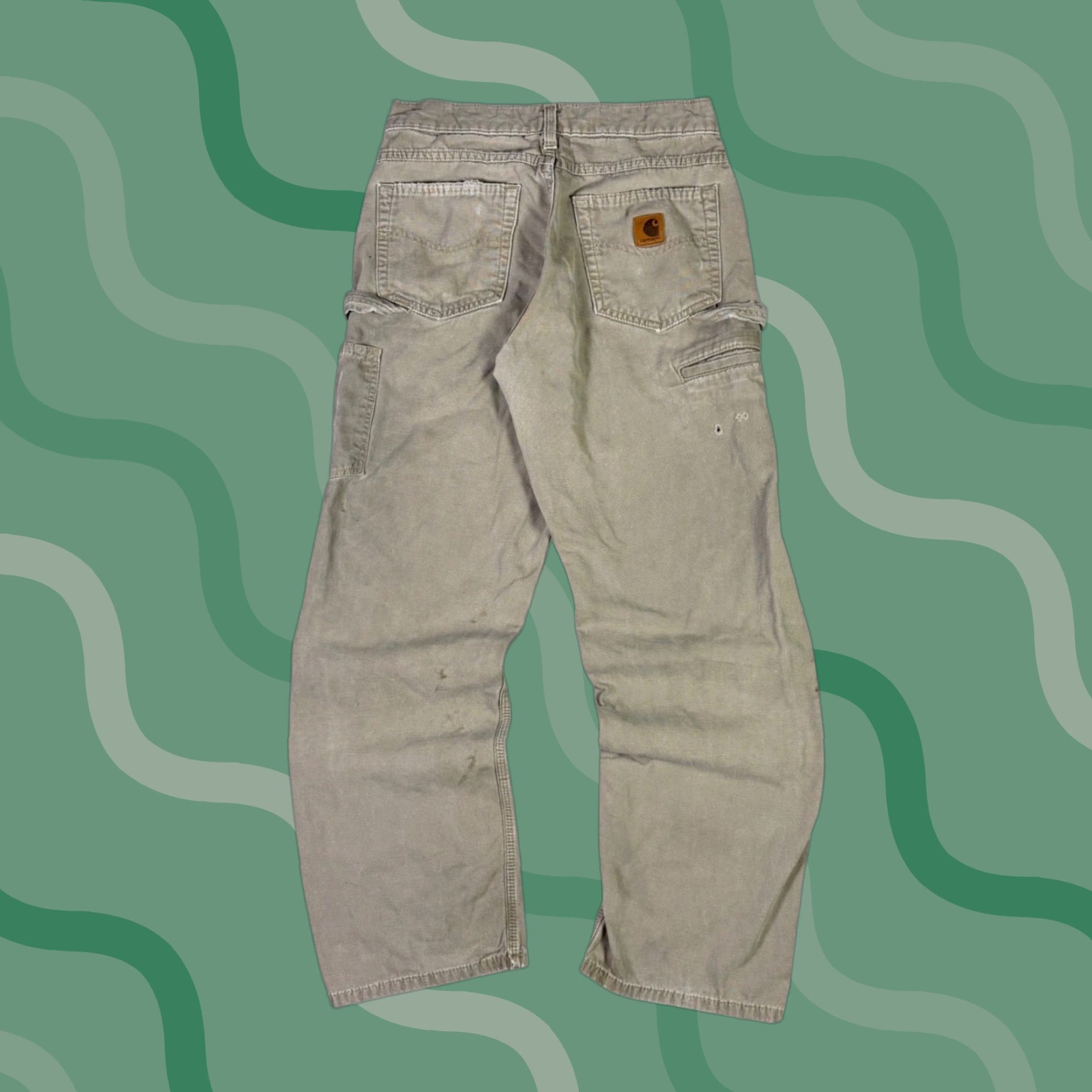 Carhartt VINTAGE Carhartt Carpenter Pants Mens 28x30 90s Distressed Canvas Beige B159 MUS Workwear Pants Size US 30 / EU 46 - 1 Thumbnail