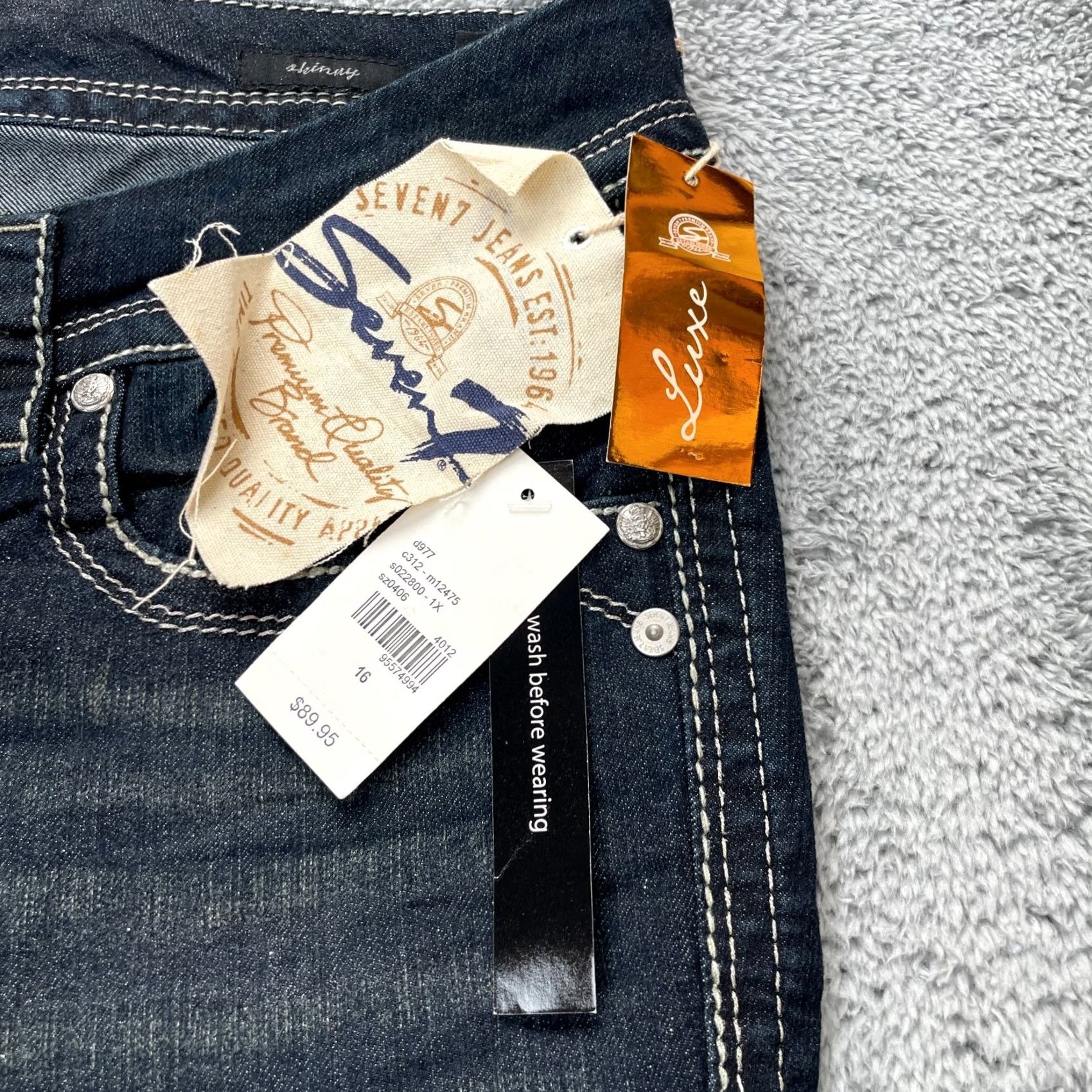 Vintage Seven7 Jeans Womens 16 Denim Blue Sparkle Luxe Whiskered 5-Pocket Skinny Regular Inseam 31” Button Zip Closet Mens Womens Girls Size 26" / US 2 / IT 38 - 6 Thumbnail