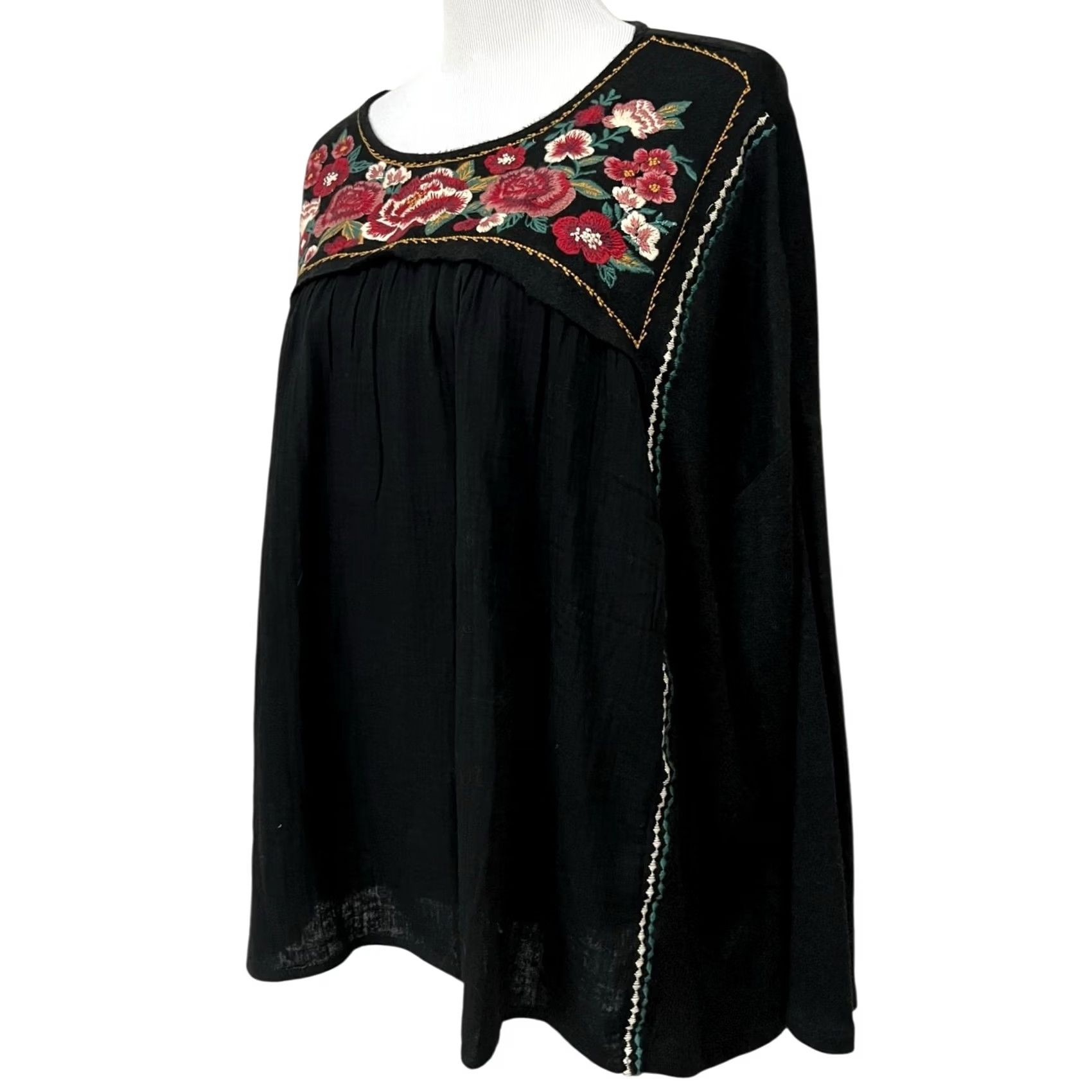 Vintage Savanna Jane Blouse Sz L Black Long Sleeve Floral Embroidered Bohemian Size L / US 10 / IT 46 - 3 Thumbnail