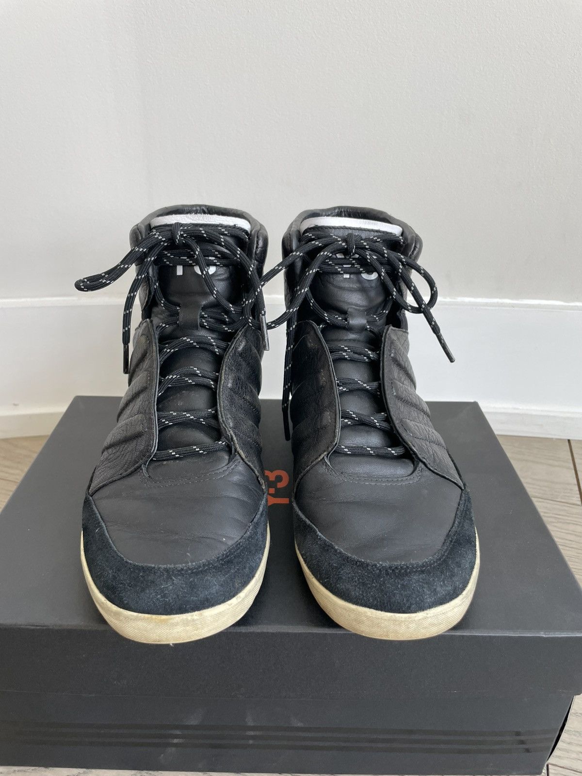 Y-3 Adidas Y-3 Yohji Yamamoto Honja High Black Leather Sneakers
