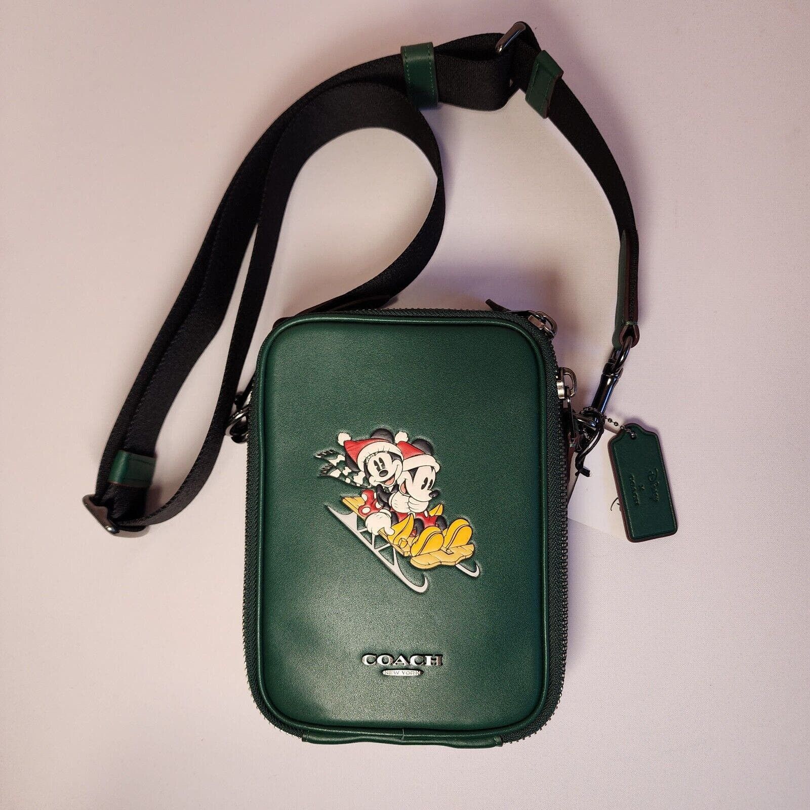 image of NWT Coach Cm028 Disney Stanton Crossbody Mickey Mouse Winter in Green, Men's