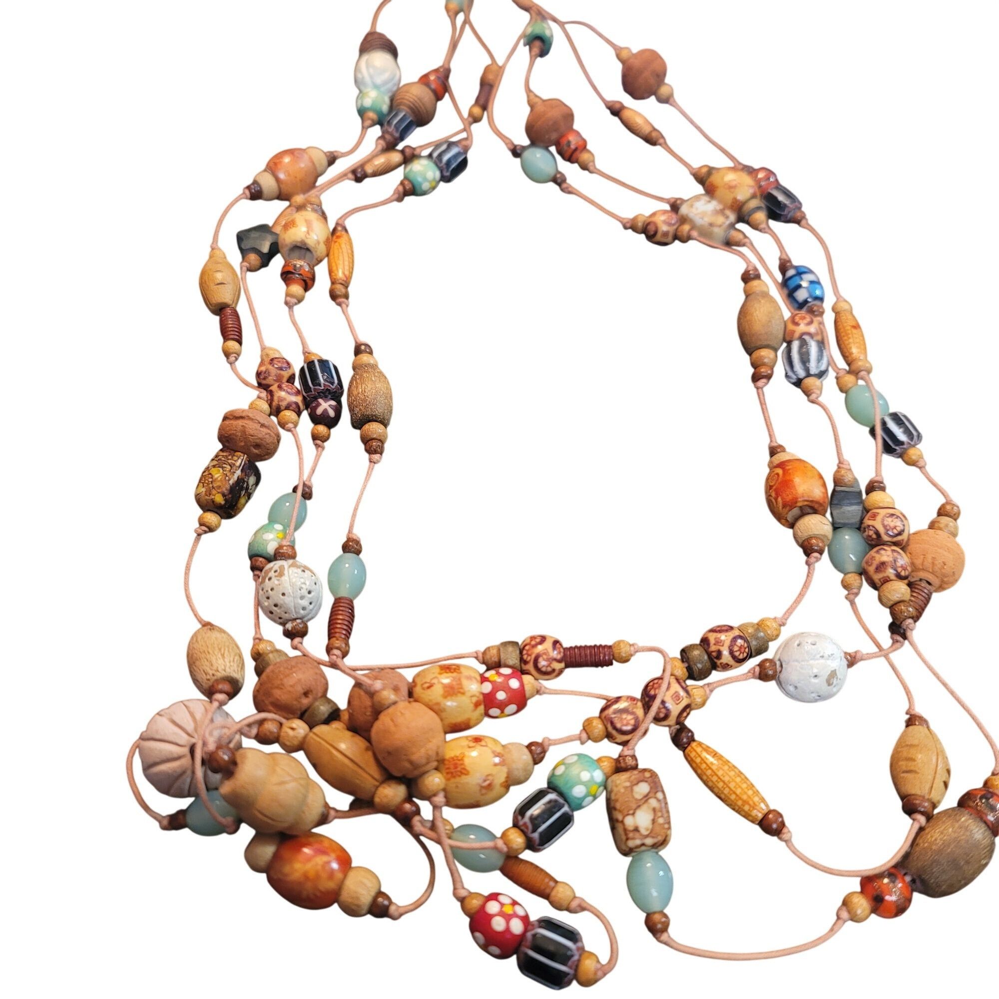 Chicos Chico's Vintage Beaded Necklace Wood Glass Beads Bohemian St Size ONE SIZE - 2 Thumbnail