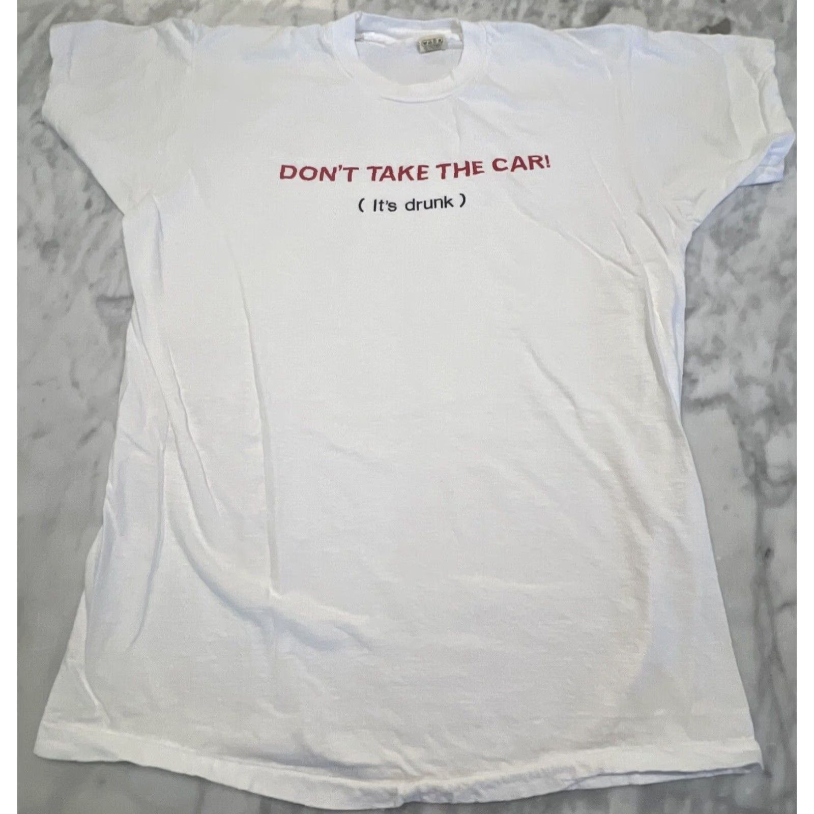 Vintage VINTAGE Screen Stars Shirt Men XL DON’T TAKE THE CAR! It’s Drunk 1980s White Short Sleeve Graphic Tee Mens XL Size US XL / EU 56 / 4 - 2 Thumbnail