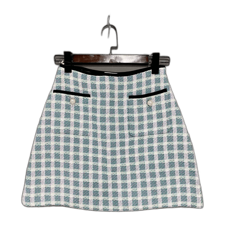 Prada Pearl Button Woven Plaid Mini Skirt-2506 Size 39" - 1 Thumbnail