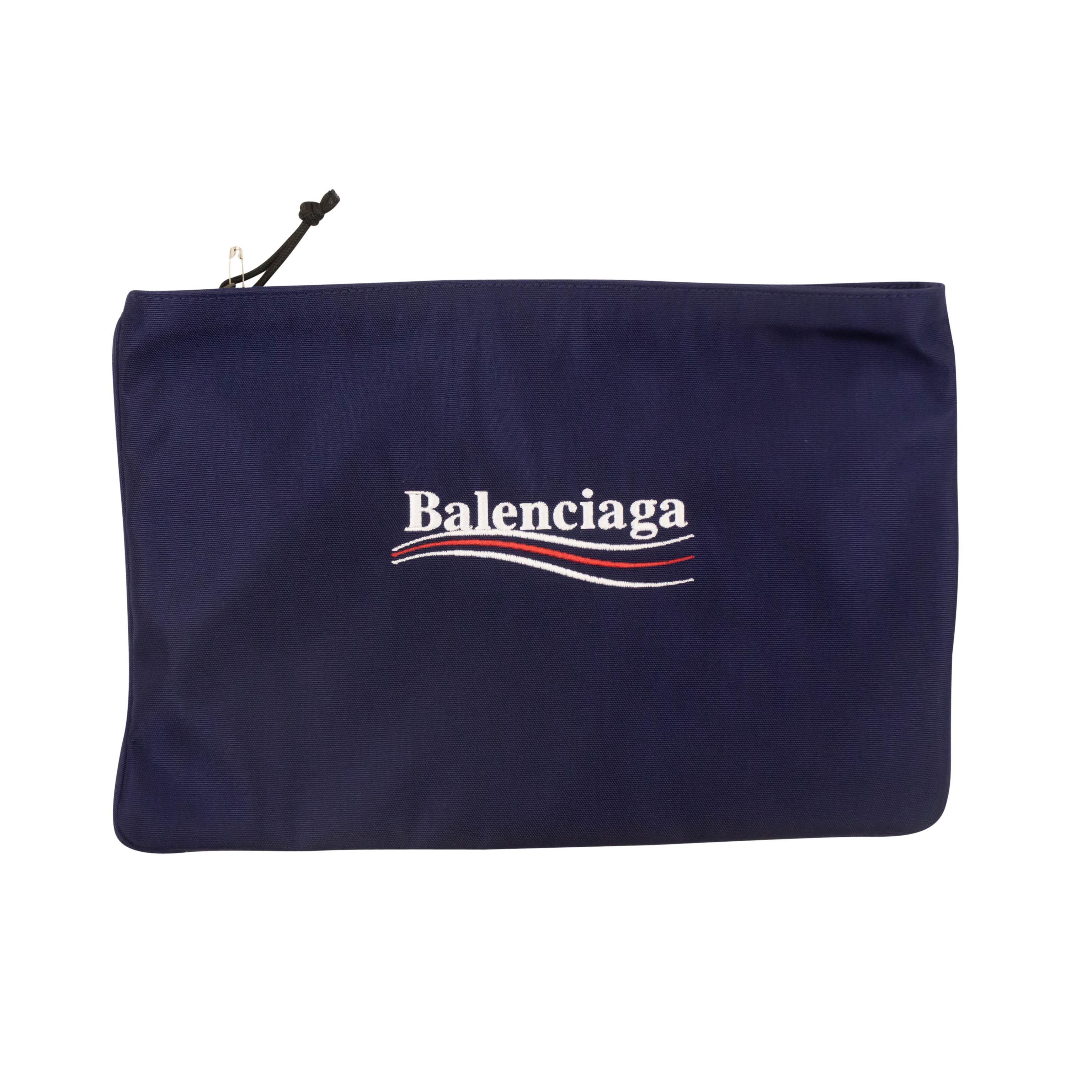 image of Balenciaga Blue Embroidered Logo Print Explorer Pouch Size Os, Women's