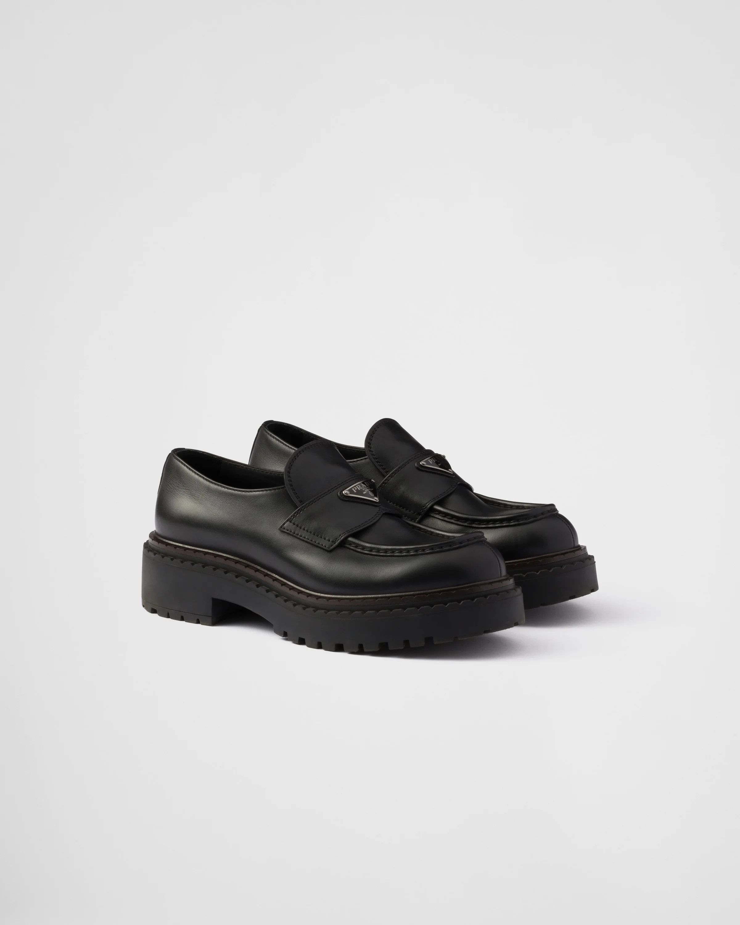 Prada o1B3y1r0426 Double Chocolate Leather Loafers in Black Size US 8 / EU 41 - 2 Thumbnail