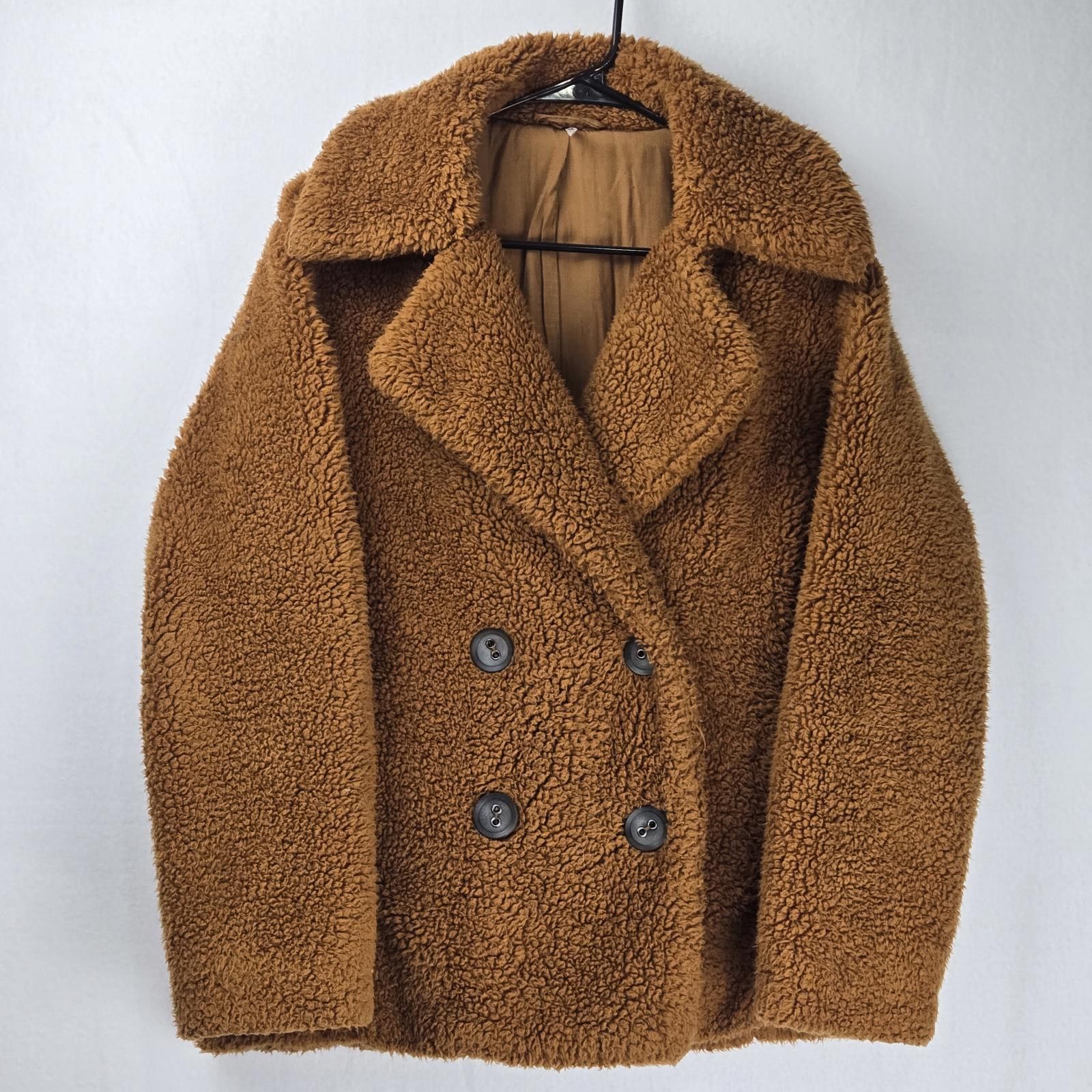 Free People Free People Brown Double-Breasted Sherpa Womens Coat Size XS Size XS / US 0-2 / IT 36-38 - 1 Thumbnail