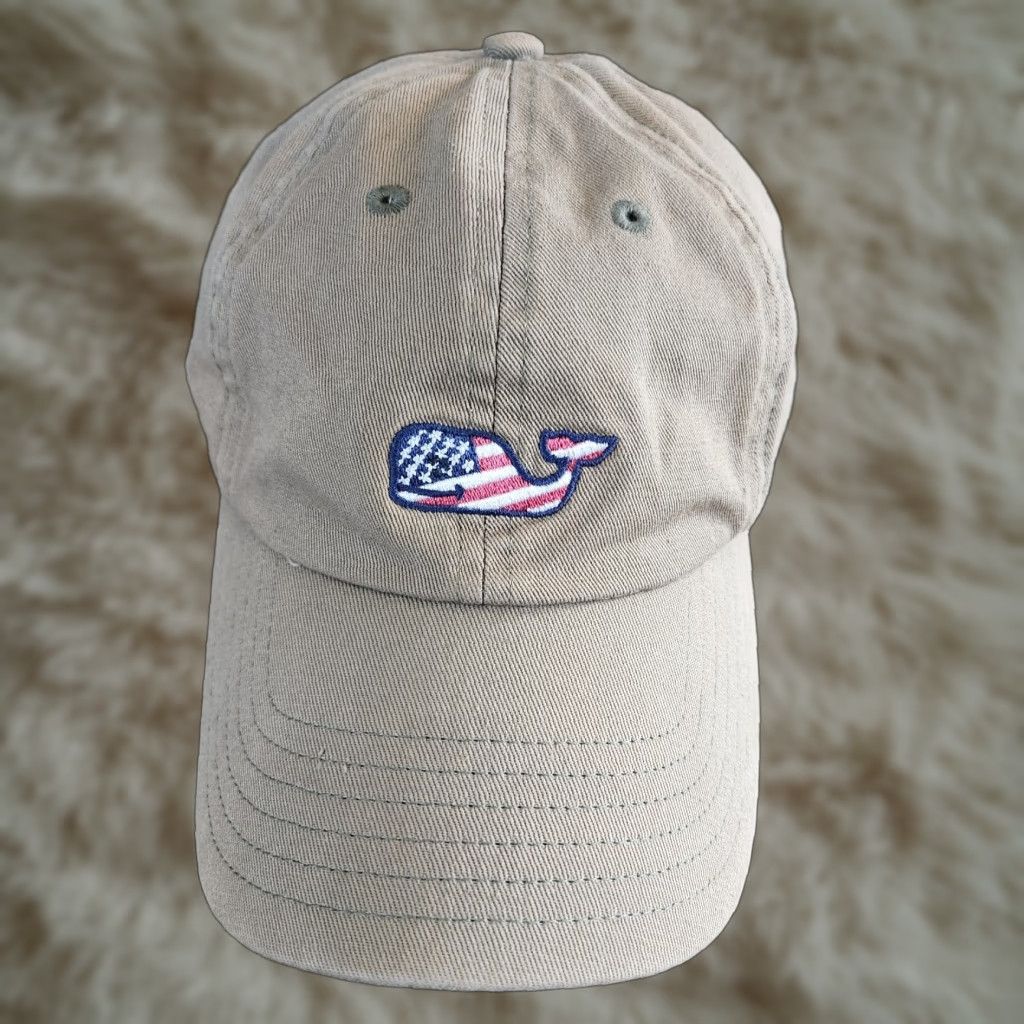 Vineyard Vines Vineyard Vines Cap Hat Baseball Adjustable Unisex Adults Logo Whale USA Tan Blue Red White Canvas Cotton Size ONE SIZE - 1 Thumbnail