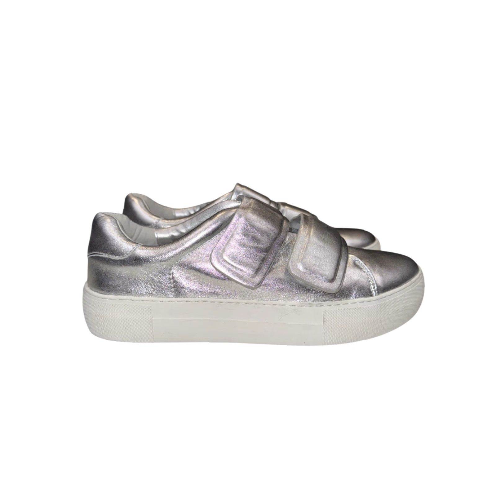 J/Slides J/Slides Adelynn Sneaker Leather Silver Metallic Platform Size 8 Women Gray Athletic Shoes Size US 8 / IT 38 - 2 Thumbnail