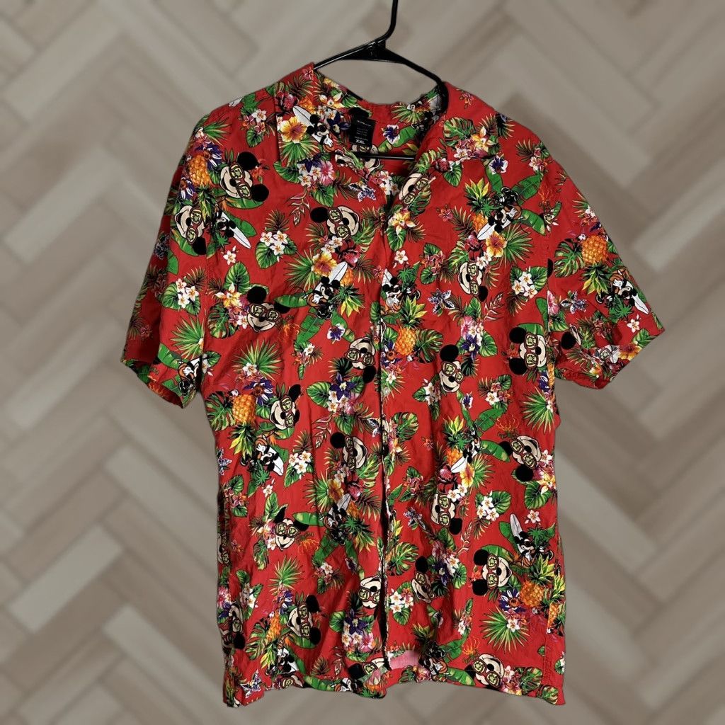 VINTAGE Disney Mickey Mouse Hawaiian Shirt XXL 2XL Multicolor Short Sleeve Button-Up Men Women?