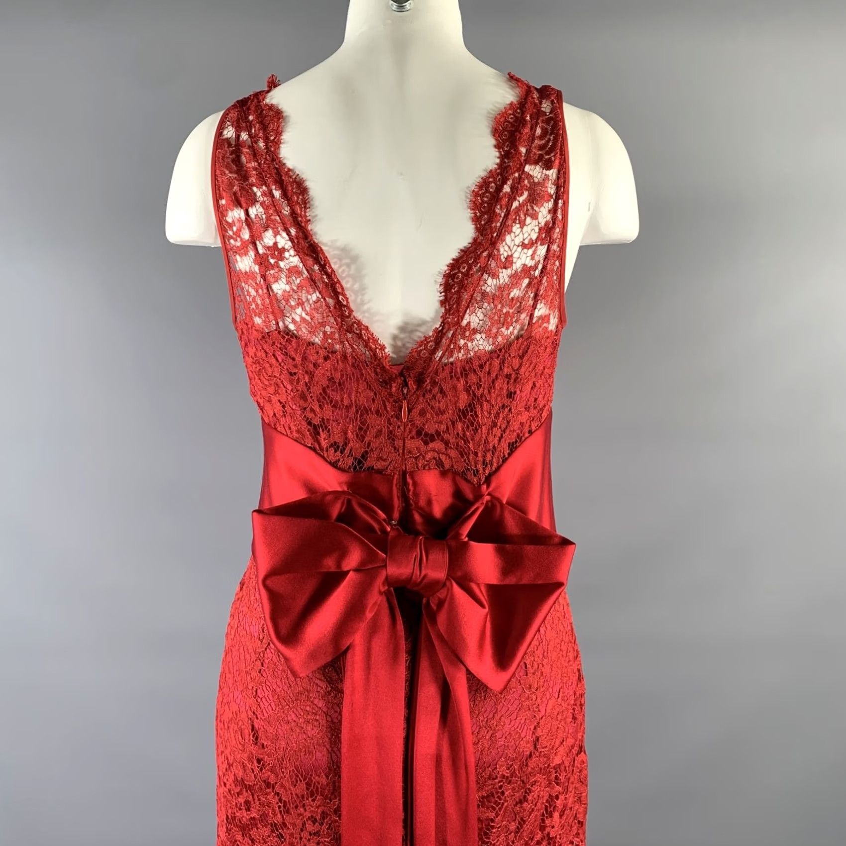 Dolce & Gabbana DOLCE & GABBANA Size M Red Satin Lace Long Gown - Women Maxi Dress, Lace, Italy, 3. Excellent Pre-Owned Condition Size M / US 6-8 / IT 42-44 - 3 Thumbnail