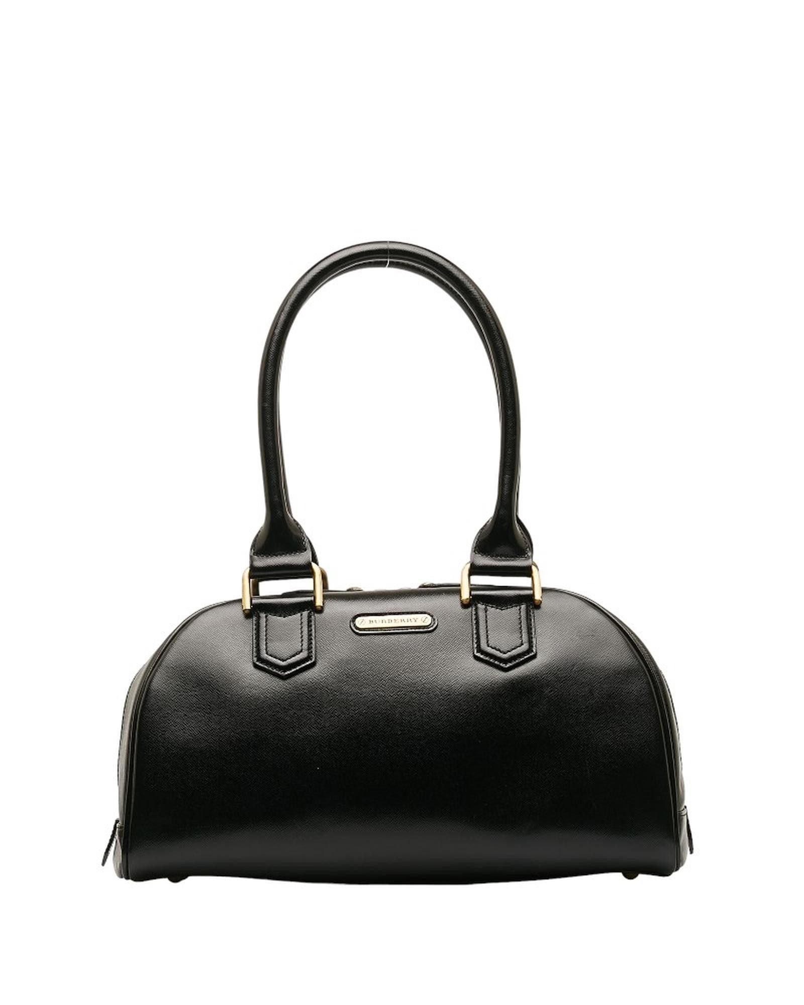 image of Burberry Leather Top Handle Bag In Excellent Condition in Black, Women's