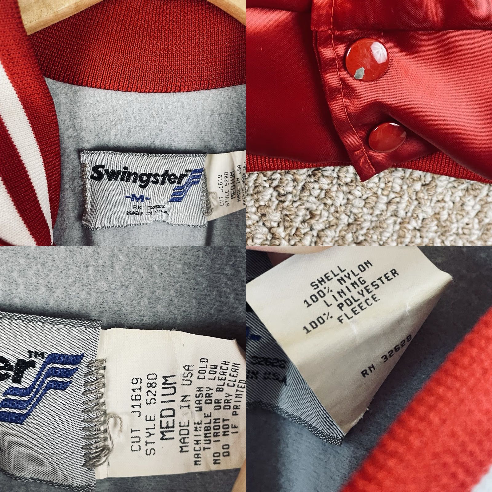 Vintage VINTAGE Swingster Jacket Medium Red Satin Coat USA Made Nylon Lined 80s Varsity Quilted Embroidered Button Pocket Unisex Adults Size US M / EU 48-50 / 2 - 8 Thumbnail