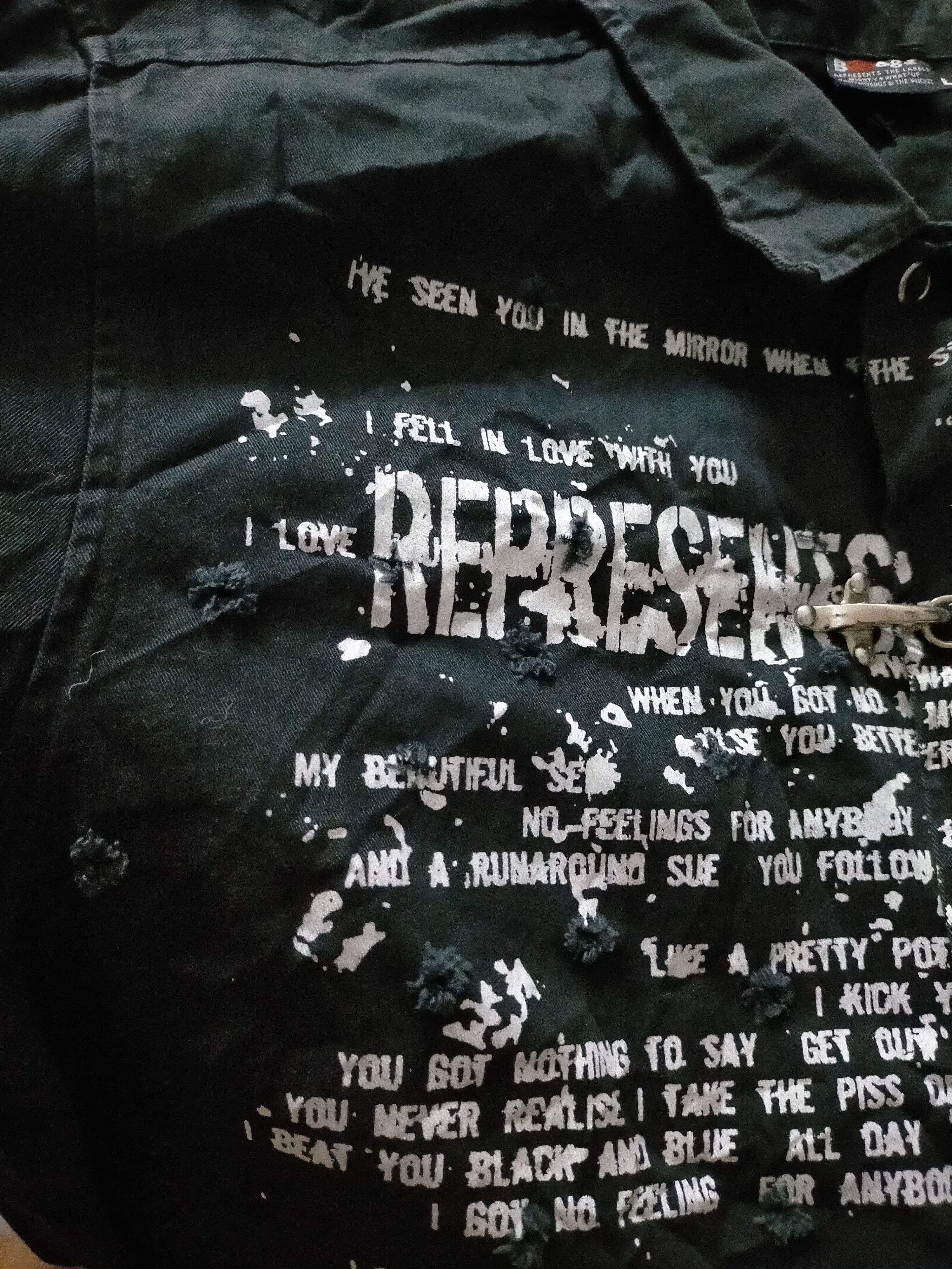Japanese Brand Badger Anarchy Poem Seditionaries Distressed Button Up Shirt Size US L / EU 52-54 / 3 - 7 Thumbnail