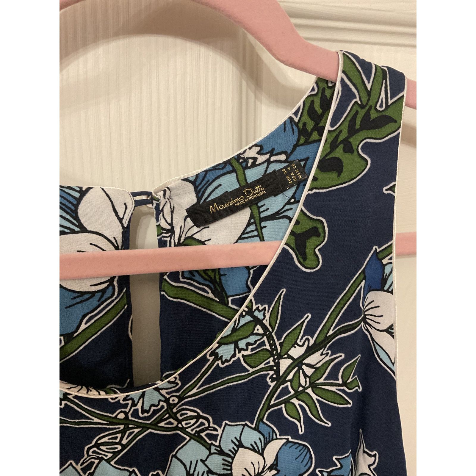 Massimo Dutti Massimo Dutti Navy Blue Botanical Floral Scoop Neck Dress, 4 Size S / US 4 / IT 40 - 8 Thumbnail
