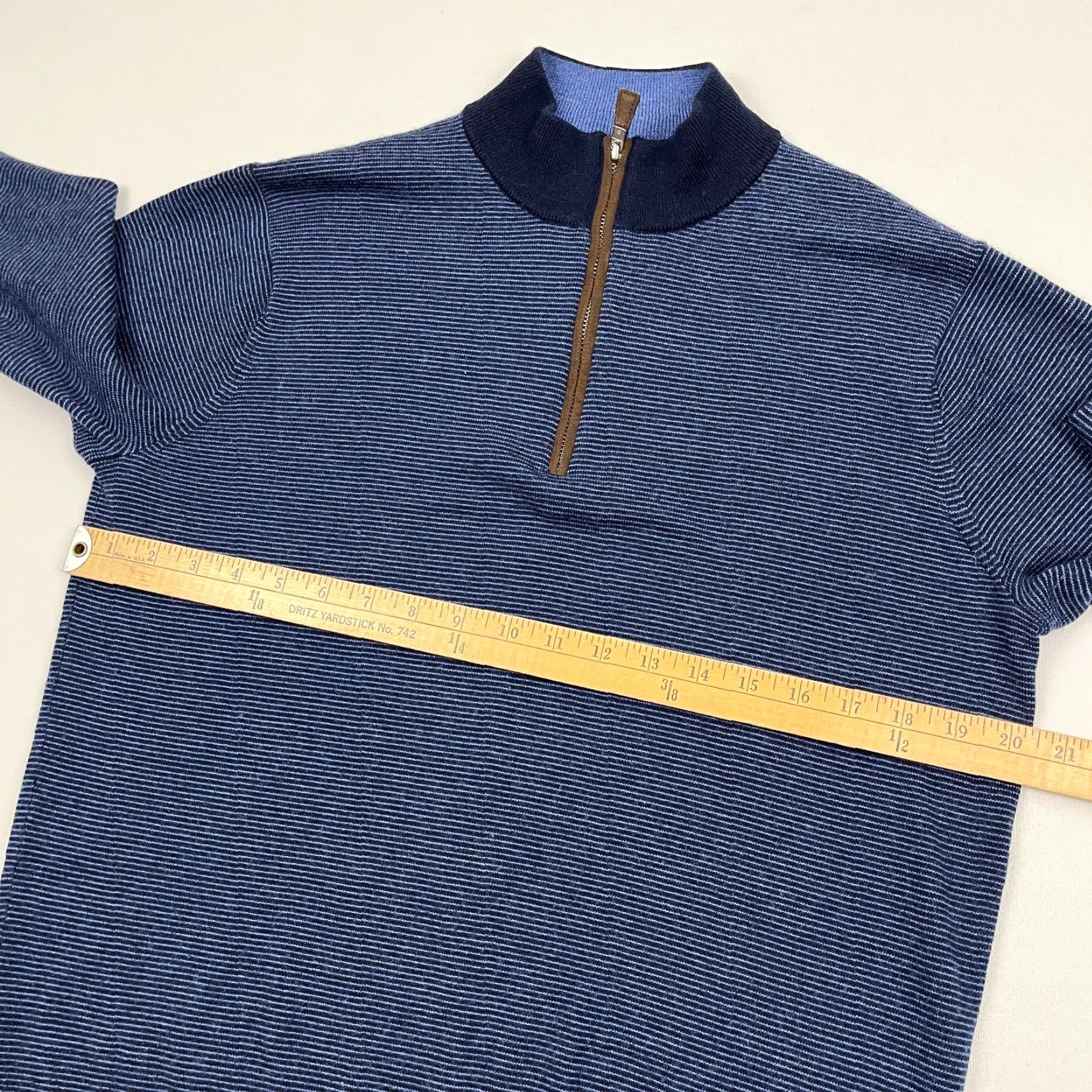 Peter Millar Peter Millar Crown Sweater Men M Blue Merino Wool Needle Stripe Quarter Zip Golf Size US M / EU 48-50 / 2 - 5 Thumbnail