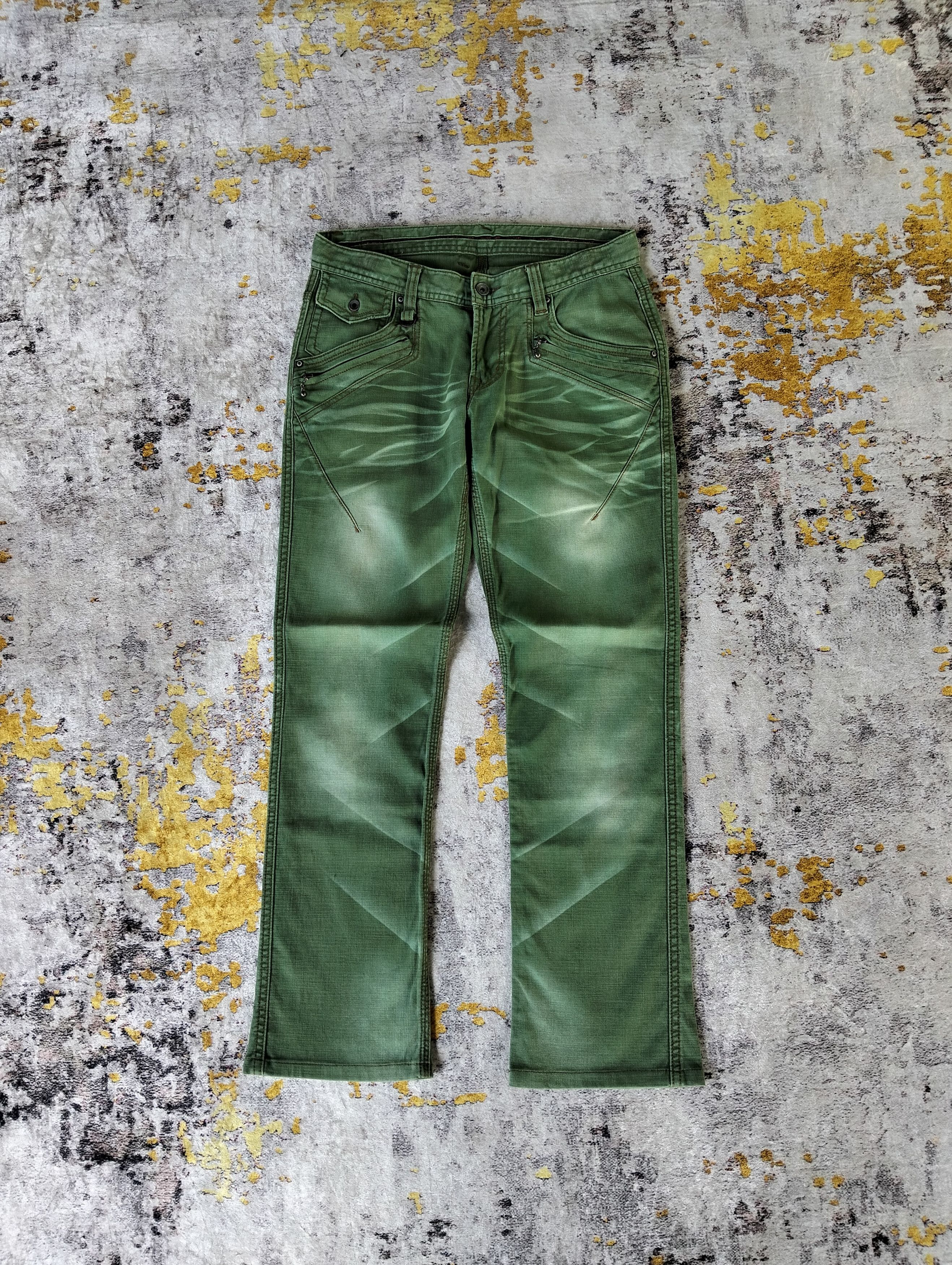Nicole Club Nicole Club For Men Slim Green Whiskers Low Rise Jeans Size US 31 - 1 Thumbnail