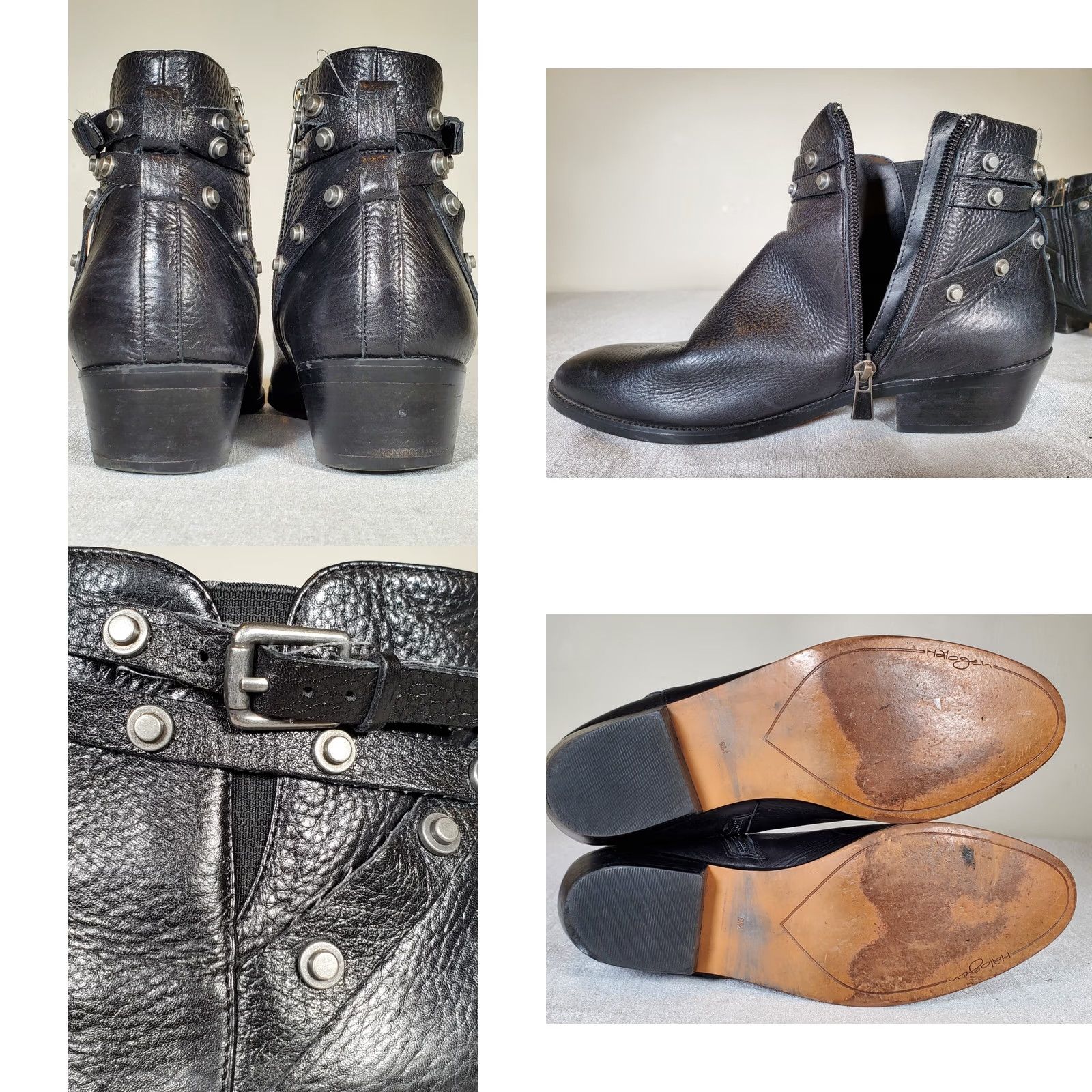 Vintage Halogen Lidia Black Leather Studded Moto Ankle Booties Side Zip Women's US 9 M Size US 9 / IT 39 - 8 Thumbnail