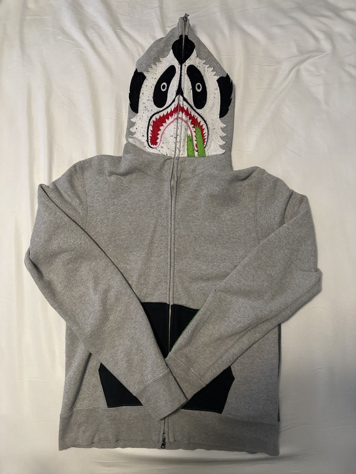 image of Bape x Vintage Panda Full Zip Hoodie in Grey, Men's (Size Medium)
