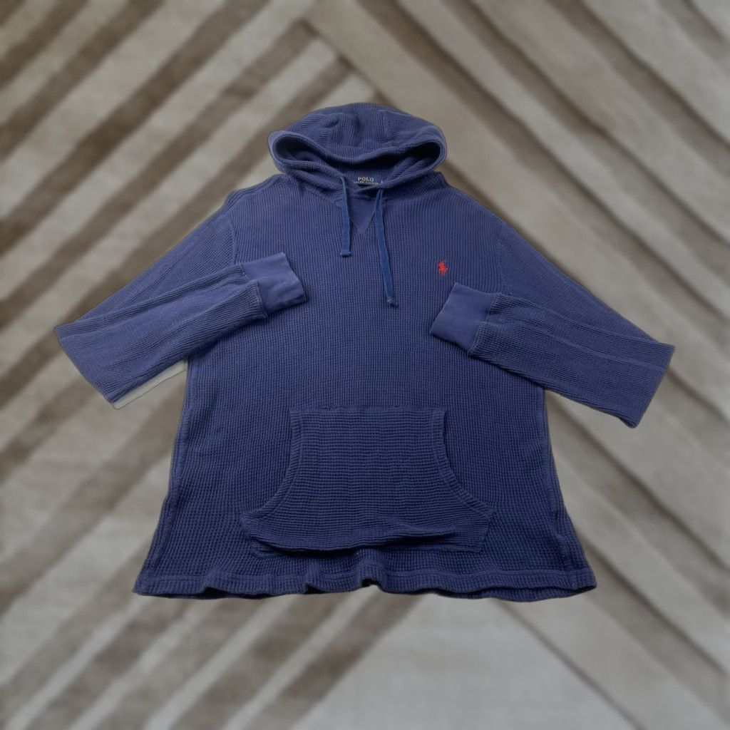 Polo Ralph Lauren Polo Ralph Lauren Mens Large Blue Thermal Pullover Hoodie Sweatshirt Knit Logo Pullover Classic Cotton Waffle Knit Spring Size US L / EU 52-54 / 3 - 1 Thumbnail