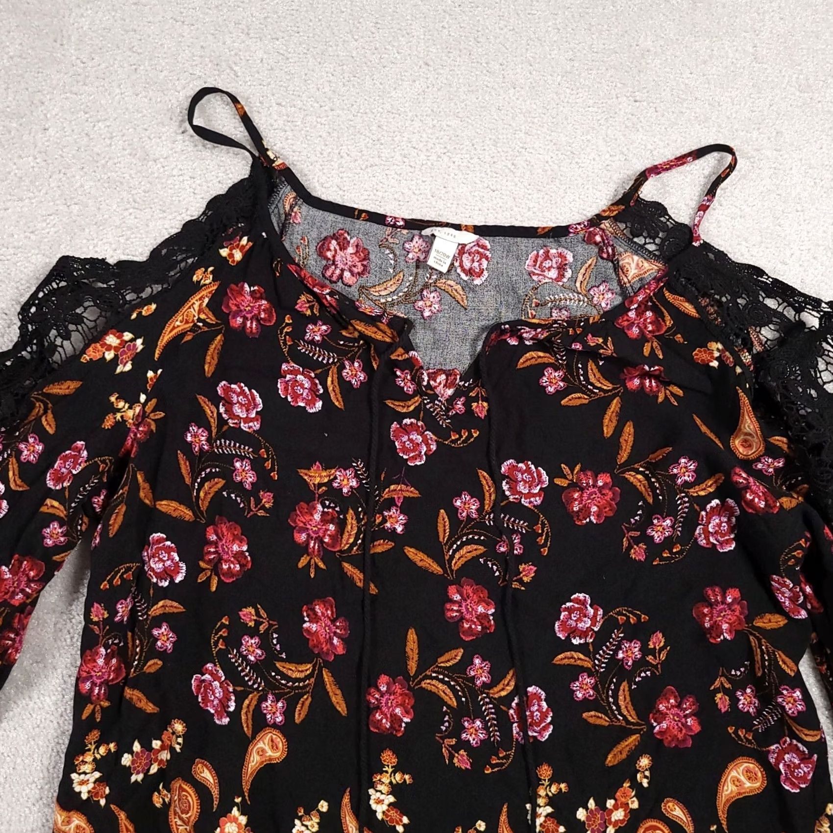 Vintage Cato Shirt Women's 18/20W Paisley Boho Blouse 3/4 Sleeve Crochet Cold Shoulder Size 3XL / US 20-22 - 3 Thumbnail