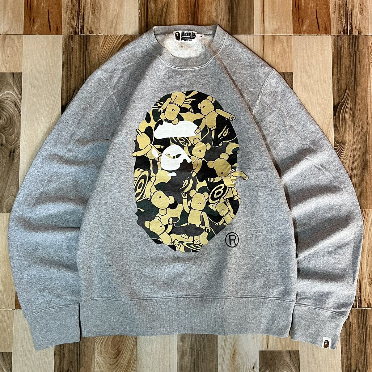 image of Bape X Medicom Big Ape Head Crewneck in Grey, Men's (Size Medium)