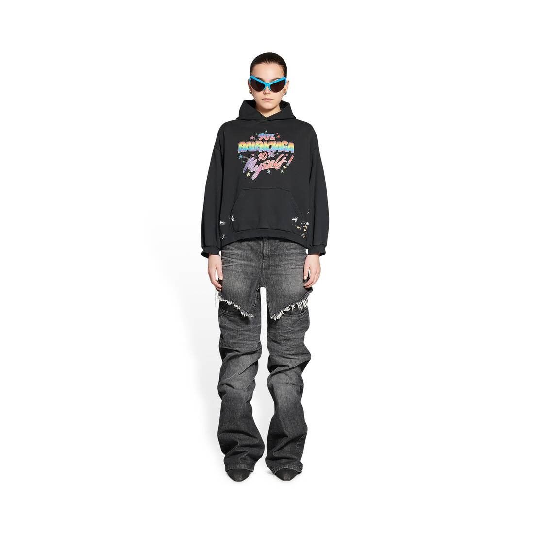 Balenciaga o1mt1gz0924 90/10 Hoodie Small Fit in Black Size S / US 4 / IT 40 - 6 Thumbnail