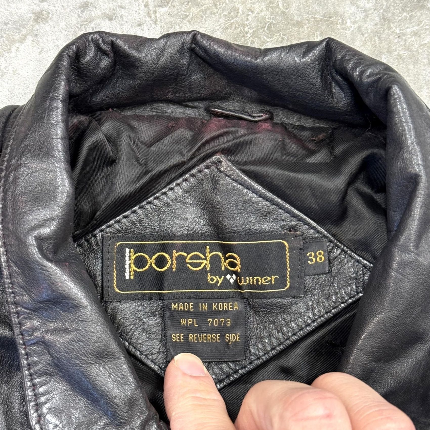 Vintage VINTAGE Porsha By Wimer Leather Jacket Mens 38 Black Bomber Moto Korea 80s Size US XXS / EU 40 - 3 Thumbnail