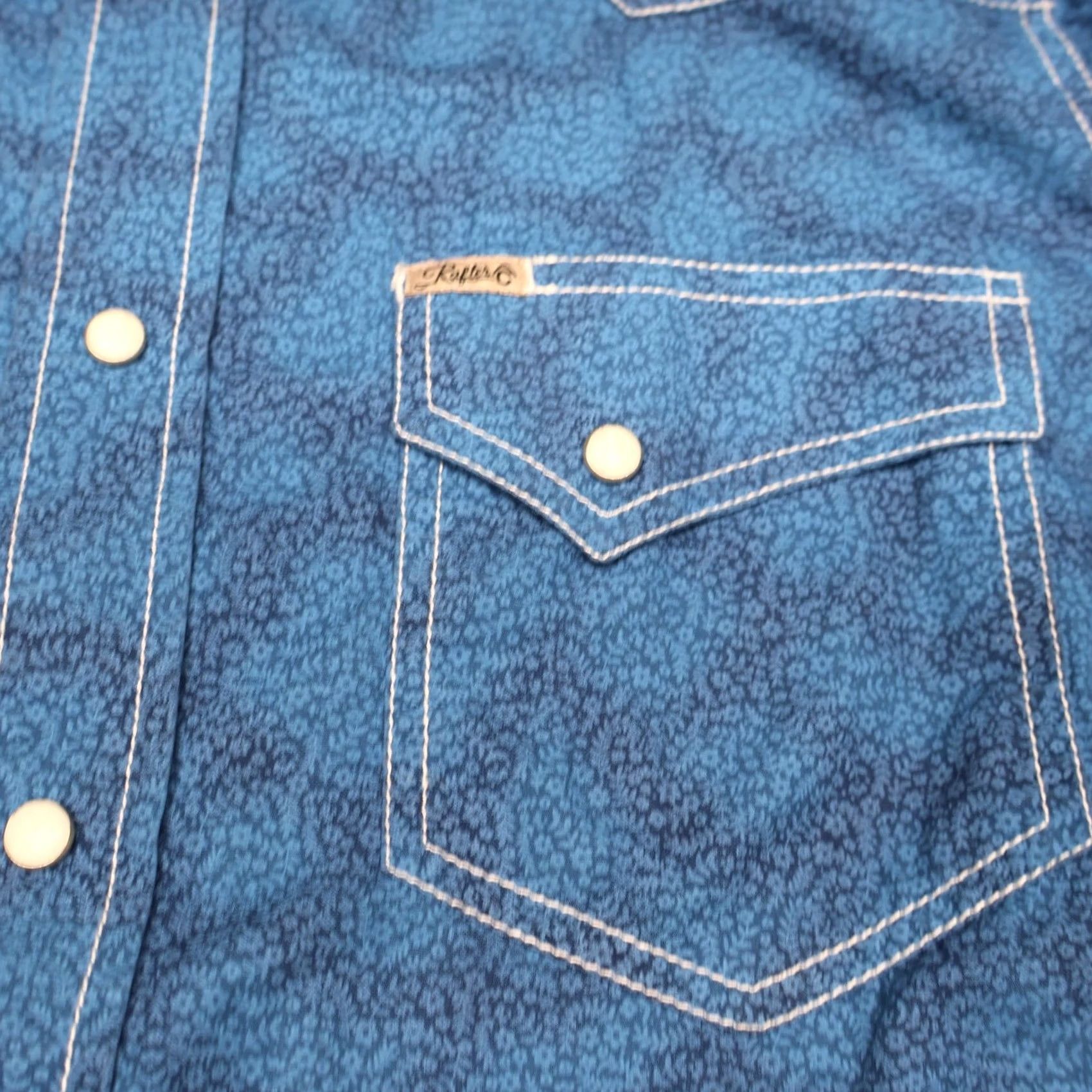 Vintage Rafter C Pearl Snap Shirt Mens Medium Blue Floral Western Short Sleeve Button-Down Pocketed Casual Workwear Size US M / EU 48-50 / 2 - 4 Thumbnail
