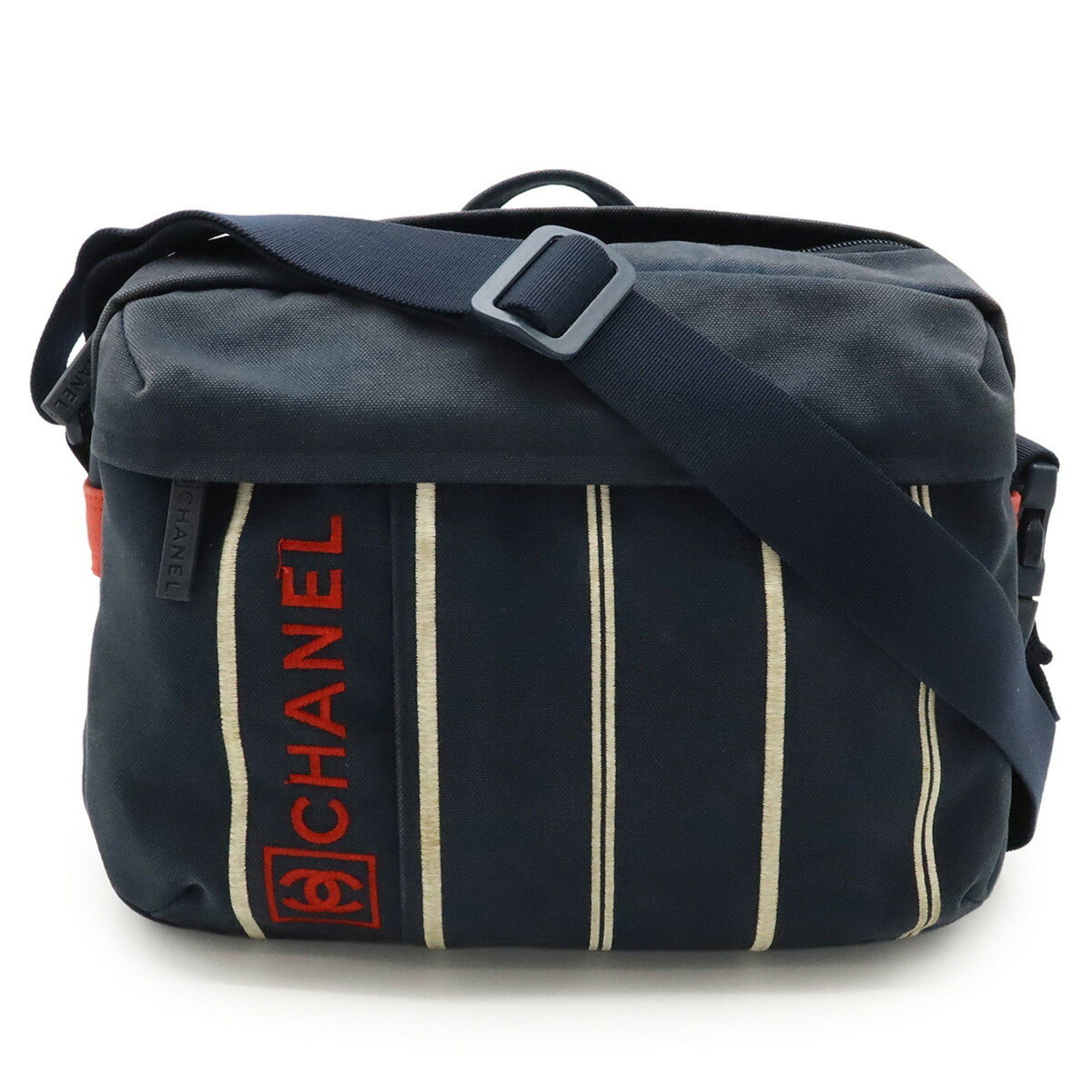 Chanel Sport Line Coco Mark Shoulder Bag Canvas Navy Red White in Blue, Women's