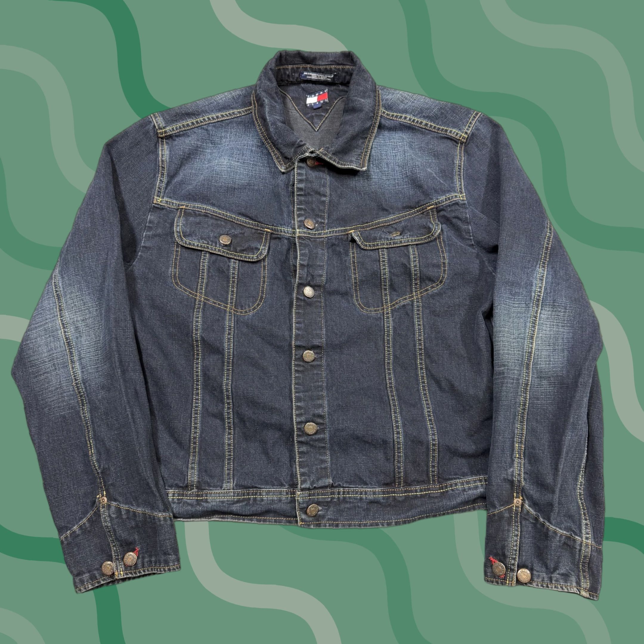 Denime Tommy Jeans Jacket Mens XL Blue Denim Bomber Button Front Casual Logo Trucker Size US 36 / EU 52 - 1 Thumbnail