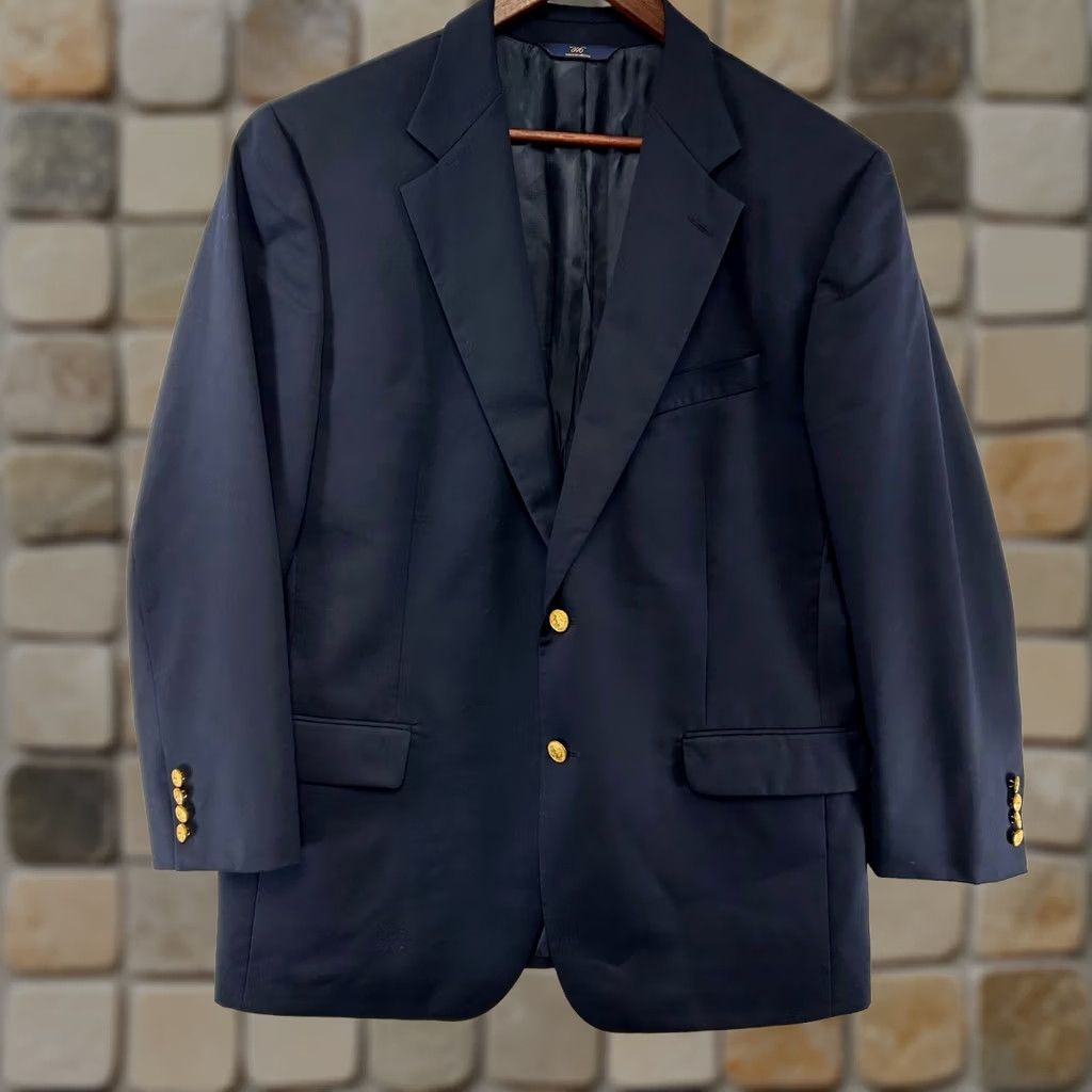 Brooks Brothers Brooks Brothers Blazer Mens 43R Navy Blue 100% Wool Gold Button Sport Coat Size 46R - 1 Thumbnail