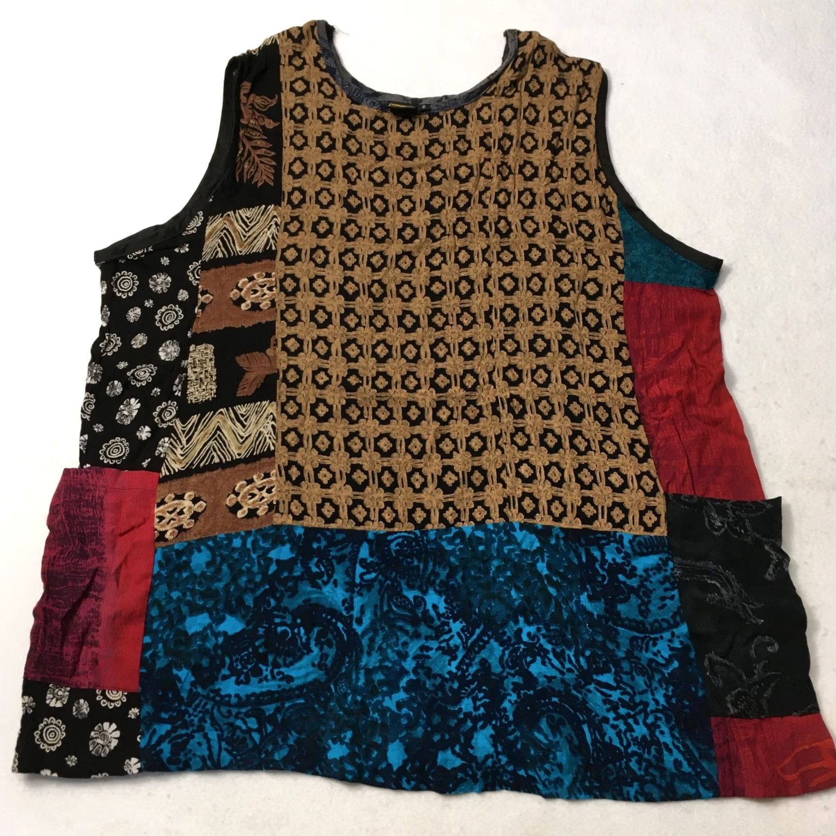 Vintage Vtg Njeri Dress SIZE 2 PATCHWORK SHORT Artsy Lagenlook Festival Boho Hippie Womens Size 26" / US 2 / IT 38 - 2 Thumbnail