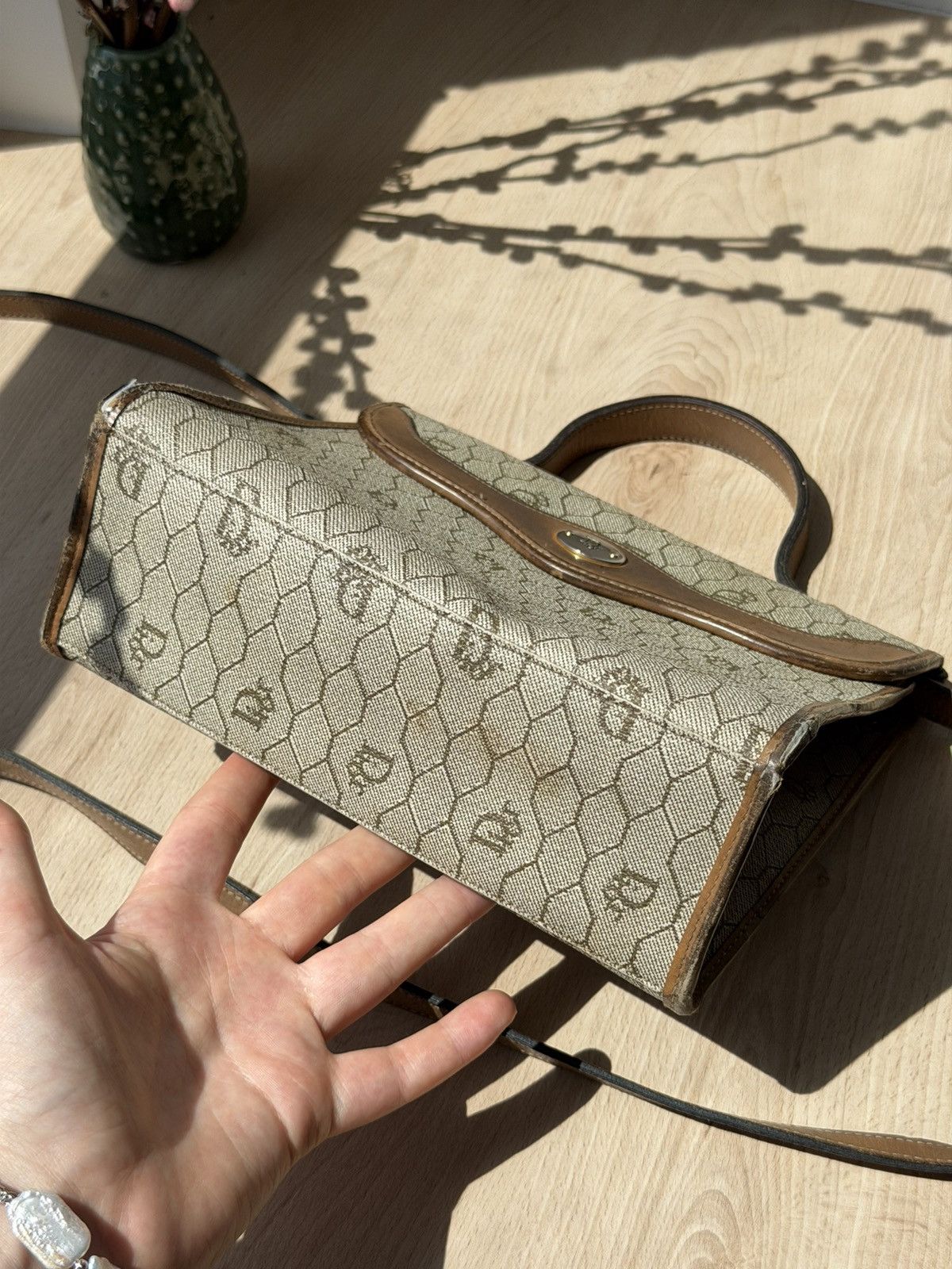 Dior Christian Dior France Vintage Honeycomb Canvas Leather Bag Size ONE SIZE - 9 Thumbnail