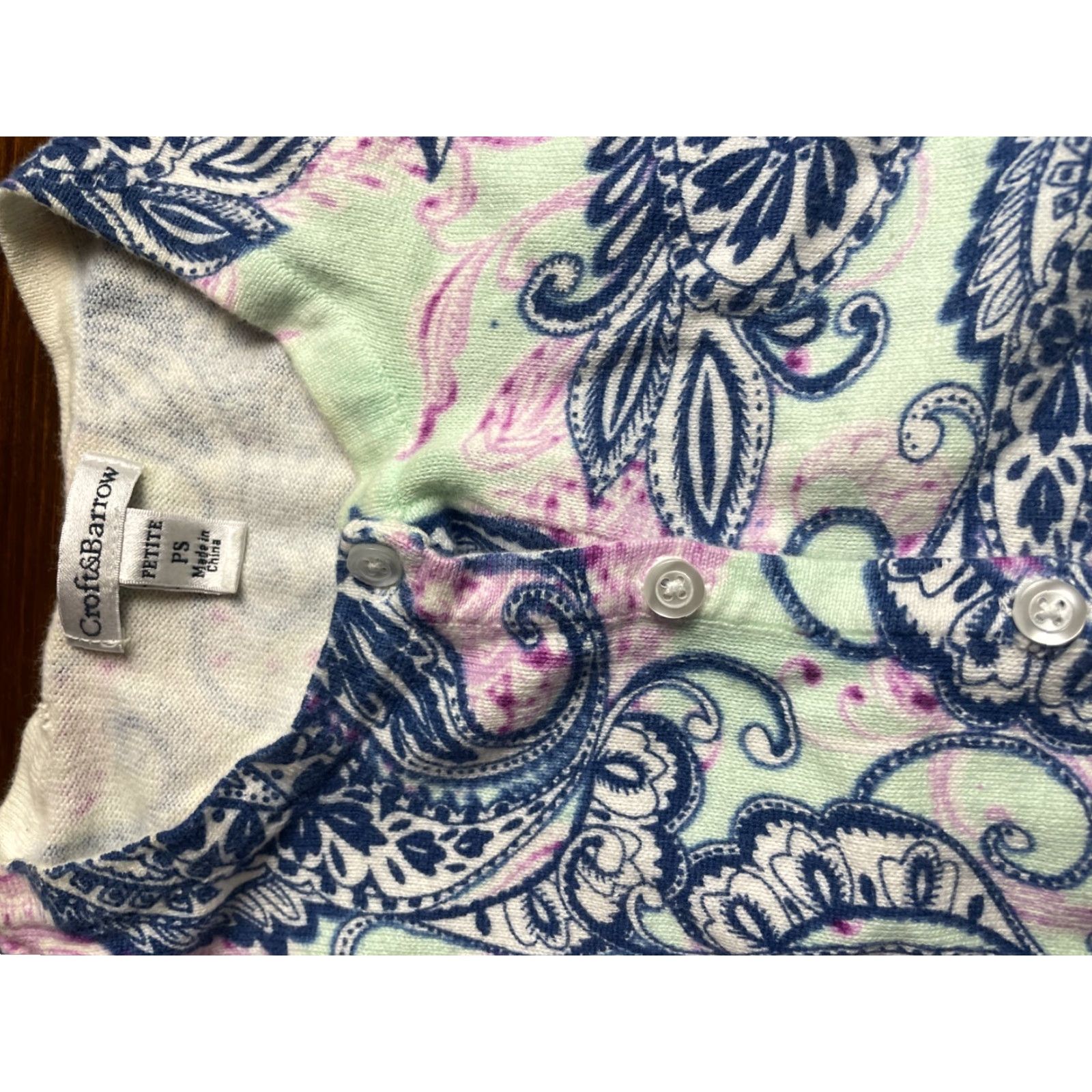 Croft & Barrow Croft&Barrow Sweater Women PS Petite Mint Blue Purple 3/4 Sleeve Paisley Crew Neck Cardigan Fall Winter Spring Casual Womens Size S / US 4 / IT 40 - 5 Thumbnail