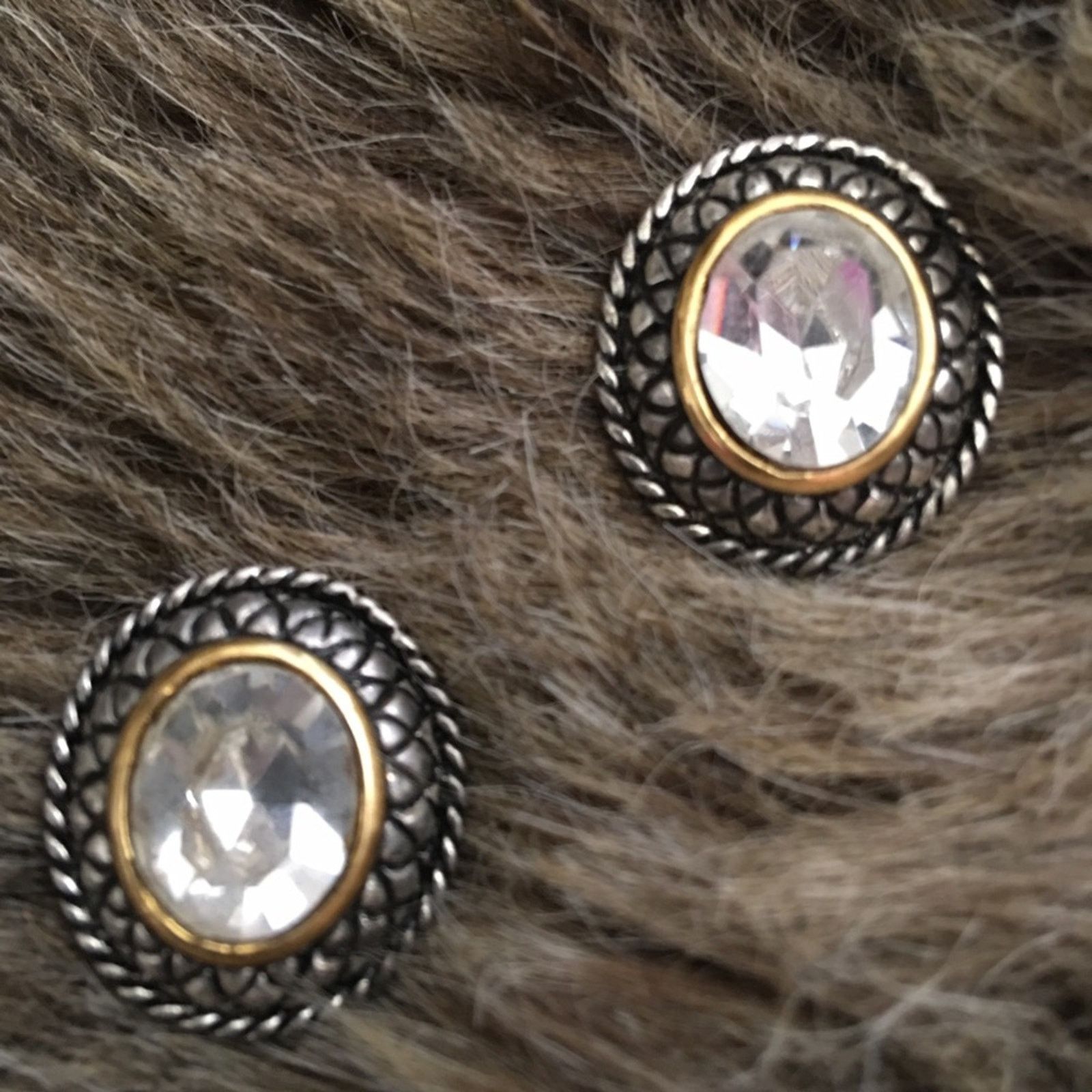 Vintage Vintage two-tone setting glass stone earrings Size ONE SIZE - 1 Thumbnail