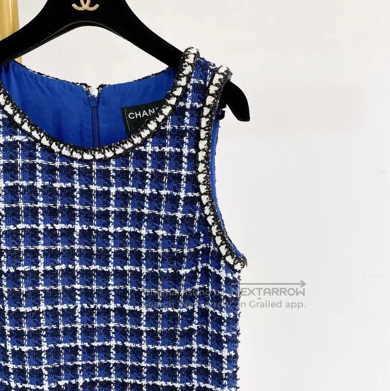 Chanel Chanel Sleeveless Blue Tweed Dress S Size . Size S / US 4 / IT 40 - 3 Thumbnail