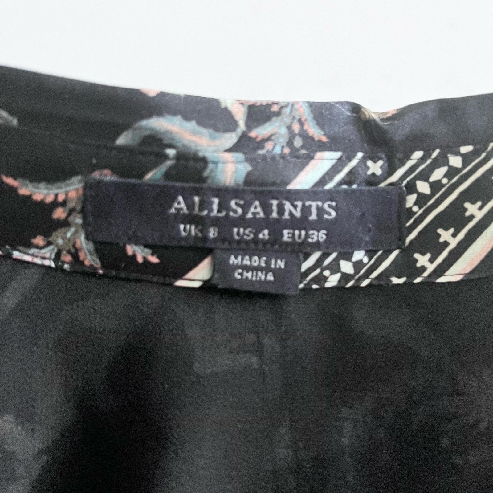 Allsaints All Saints Maia Silk Black Scarf Print Asymmetric Midi Dress Size S / US 4 / IT 40 - 7 Thumbnail