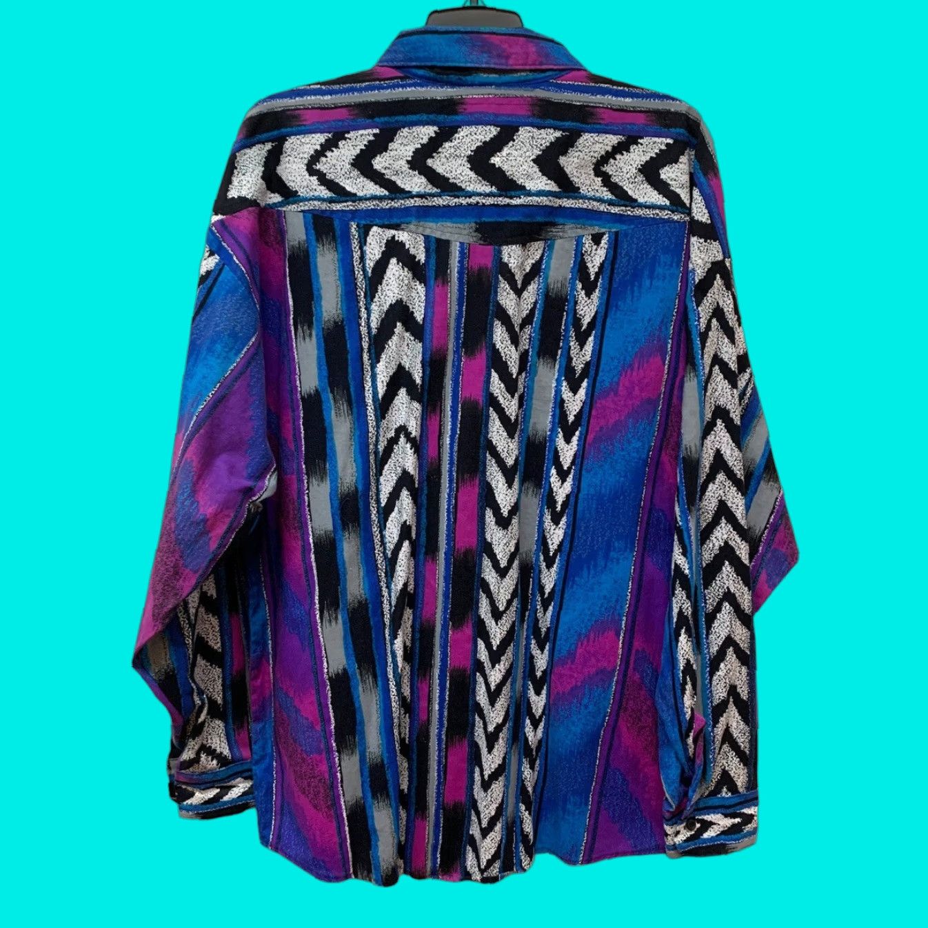 VINTAGE Frank Western Aztec Tribal All over Print Button Up Shirt L Mens Multi-Color Geometric 90s CowBoy Workwear Casual